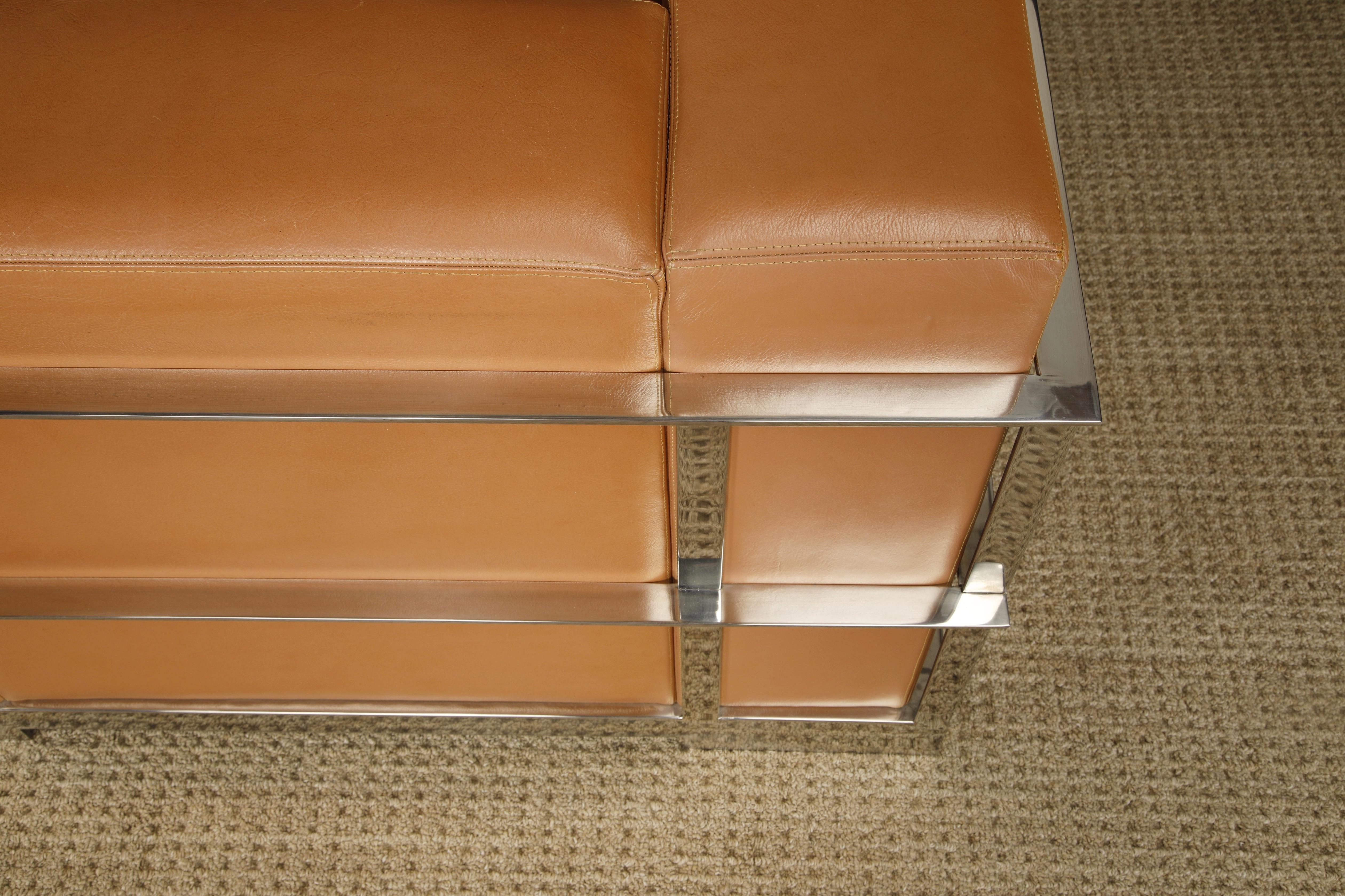 Pair of Leather and Chromed Steel Art Deco Style Club Chairs For Sale 13