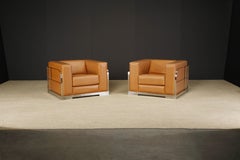 Pair of Leather and Chromed Steel Art Deco Style Club Chairs