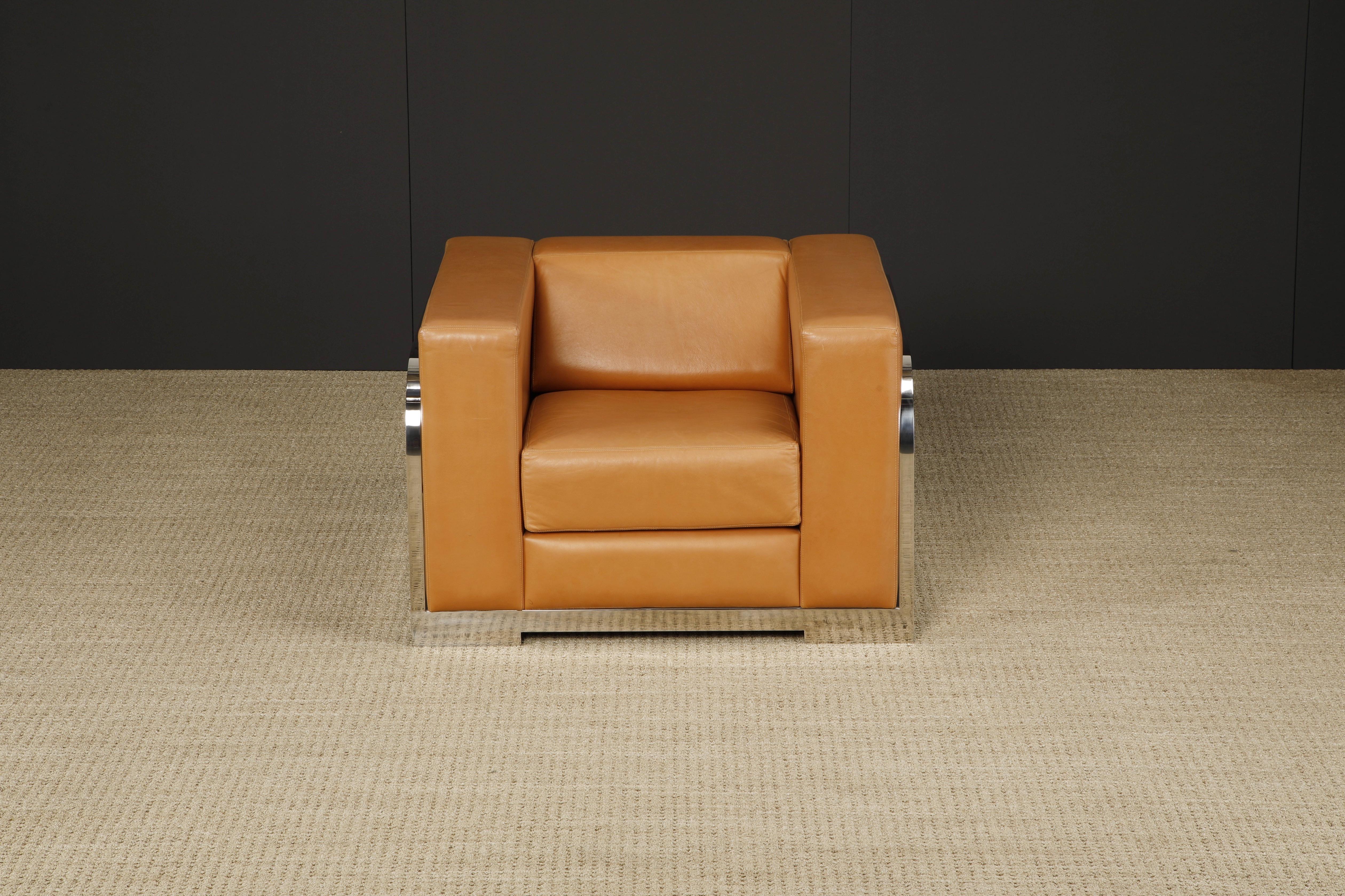 Pair of Leather and Chromed Steel Art Deco Style Club Chairs For Sale 2