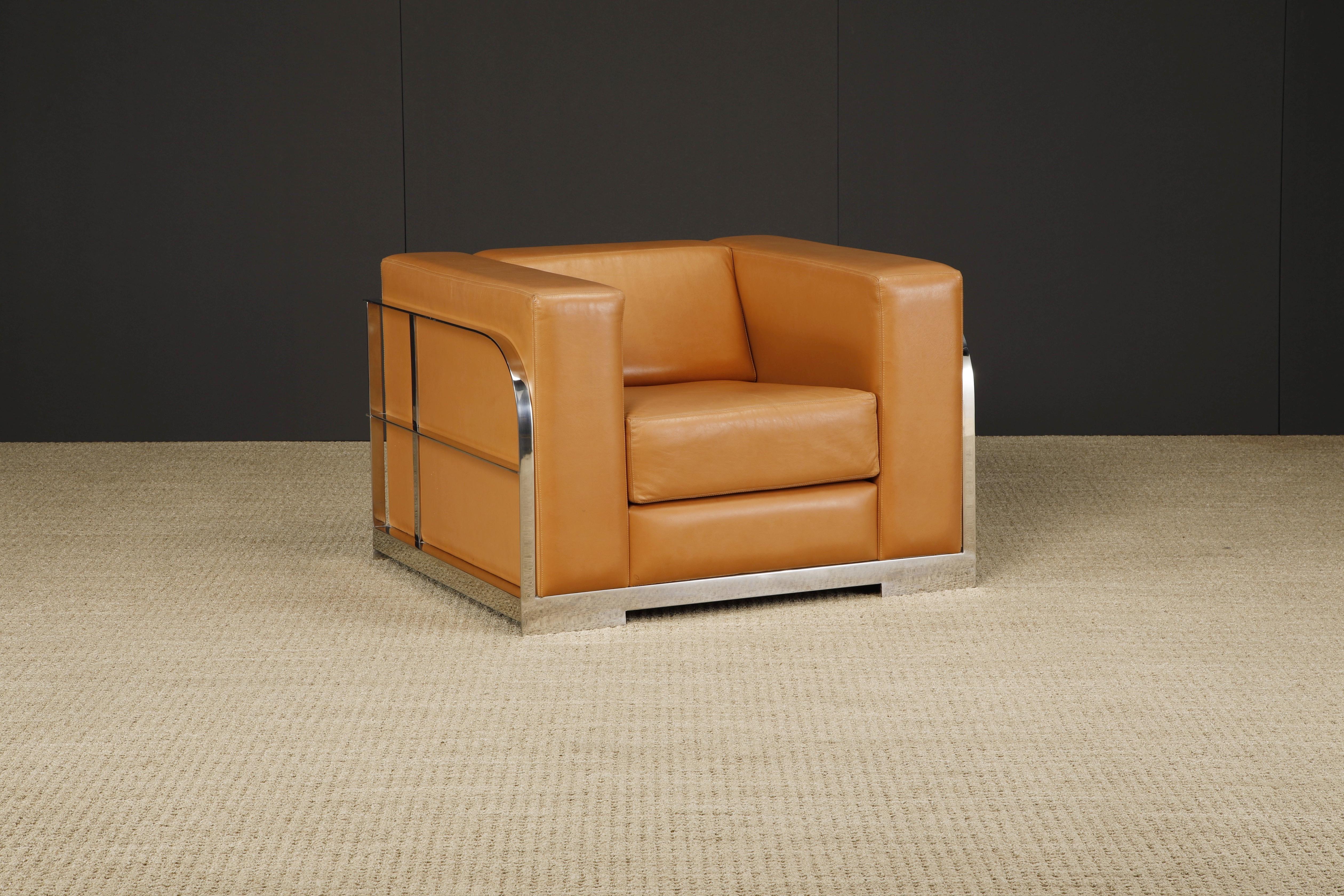 Pair of Leather and Chromed Steel Art Deco Style Club Chairs For Sale 5