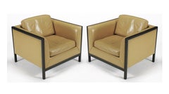 Pair of Leather and Ebonized Wood Club /Lounge Chairs