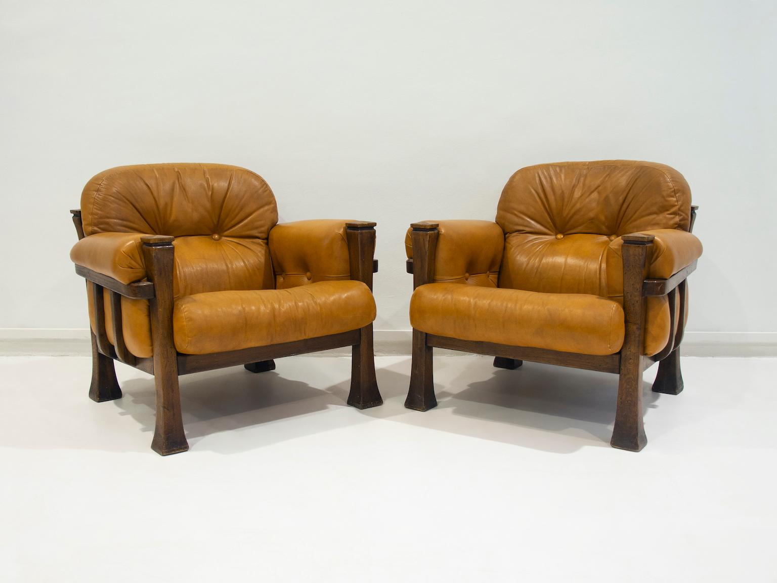 Pair of Leather and Hardwood Armchairs Attributed to Percival Lafer 4