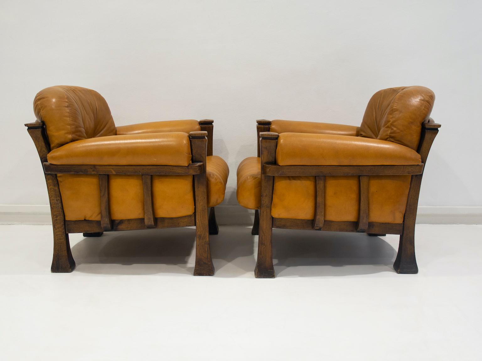 Pair of Leather and Hardwood Armchairs Attributed to Percival Lafer 5
