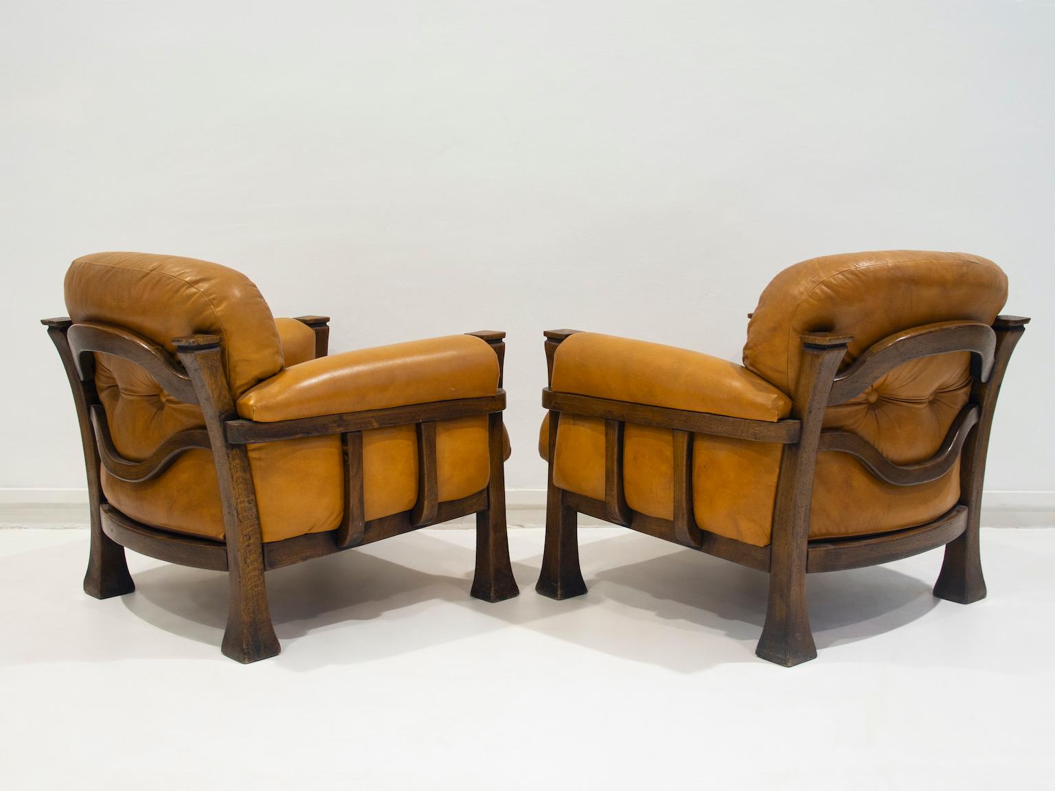 Pair of Leather and Hardwood Armchairs Attributed to Percival Lafer 8