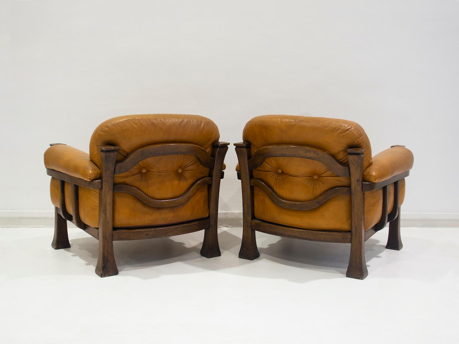 Pair of Leather and Hardwood Armchairs Attributed to Percival Lafer 10