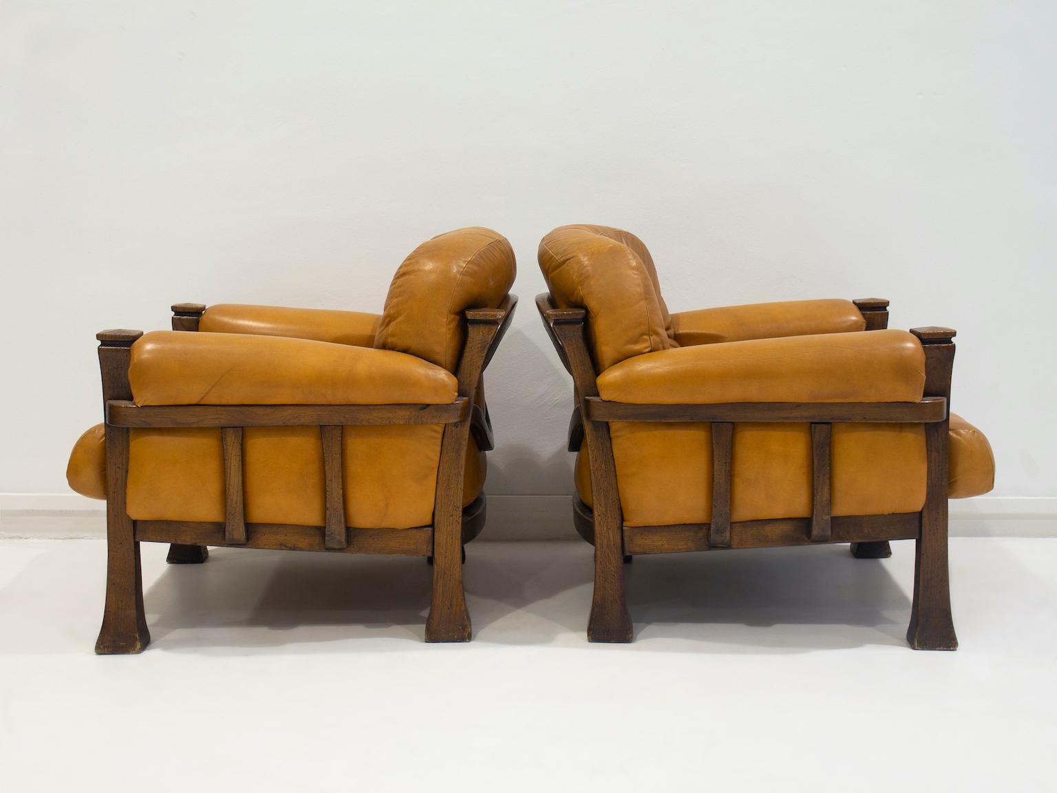 Pair of Leather and Hardwood Armchairs Attributed to Percival Lafer 11