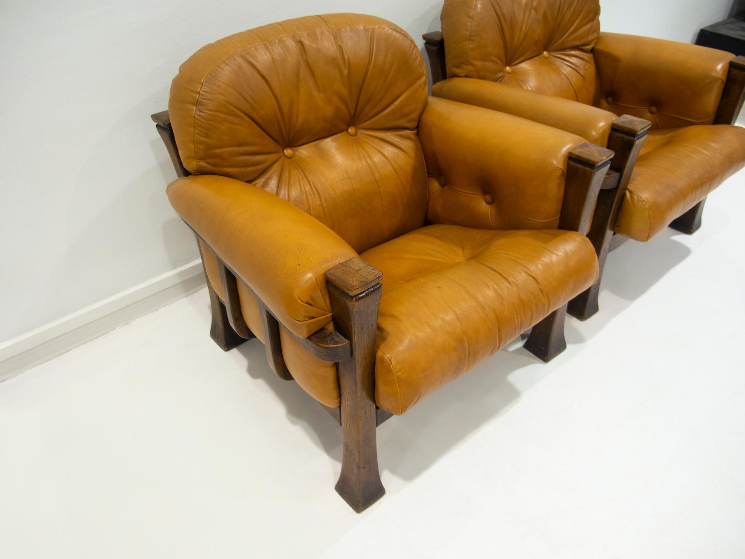 Pair of Leather and Hardwood Armchairs Attributed to Percival Lafer 3