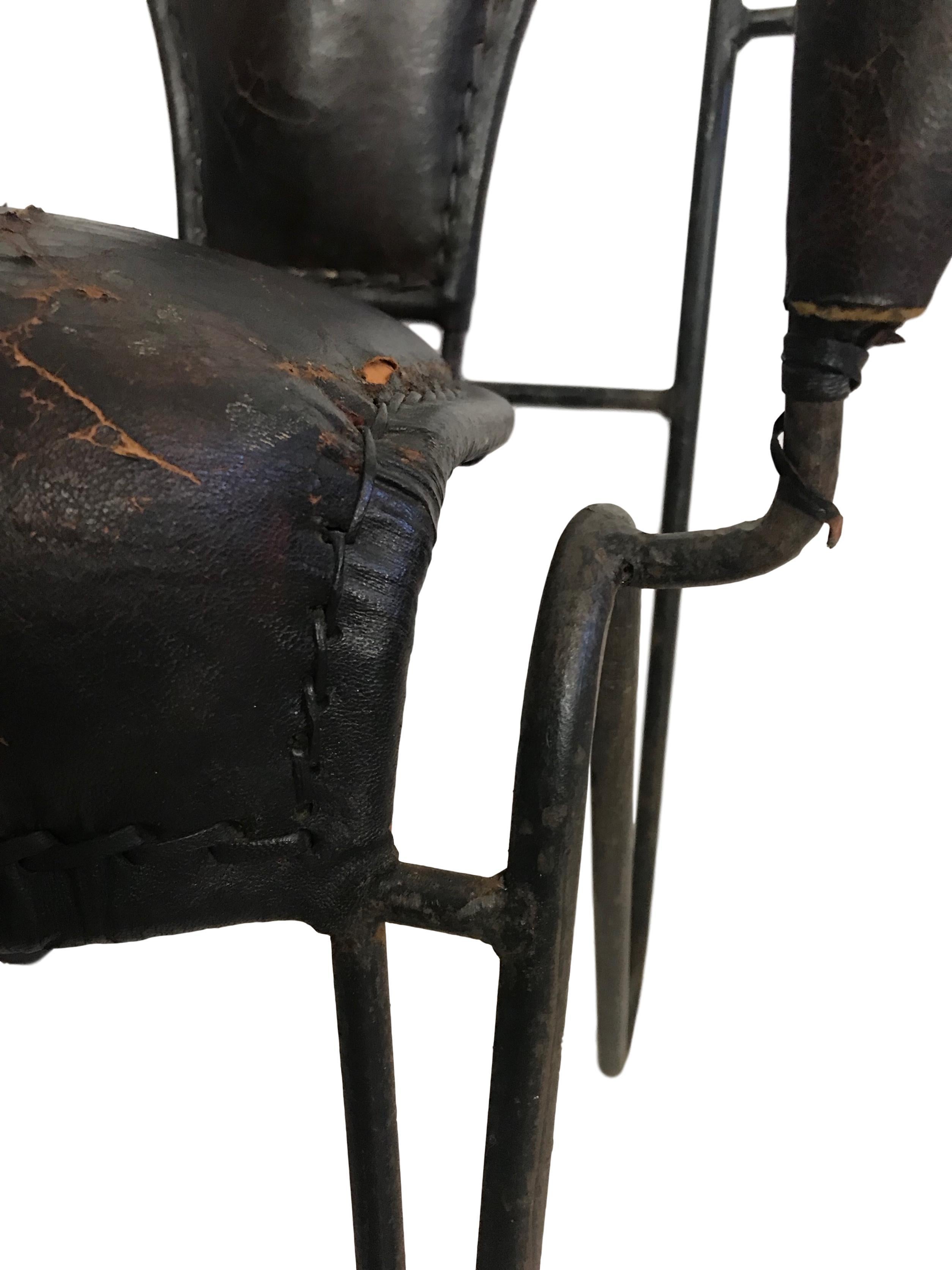 Spanish Colonial Pair of Leather and Iron Children's Armchairs