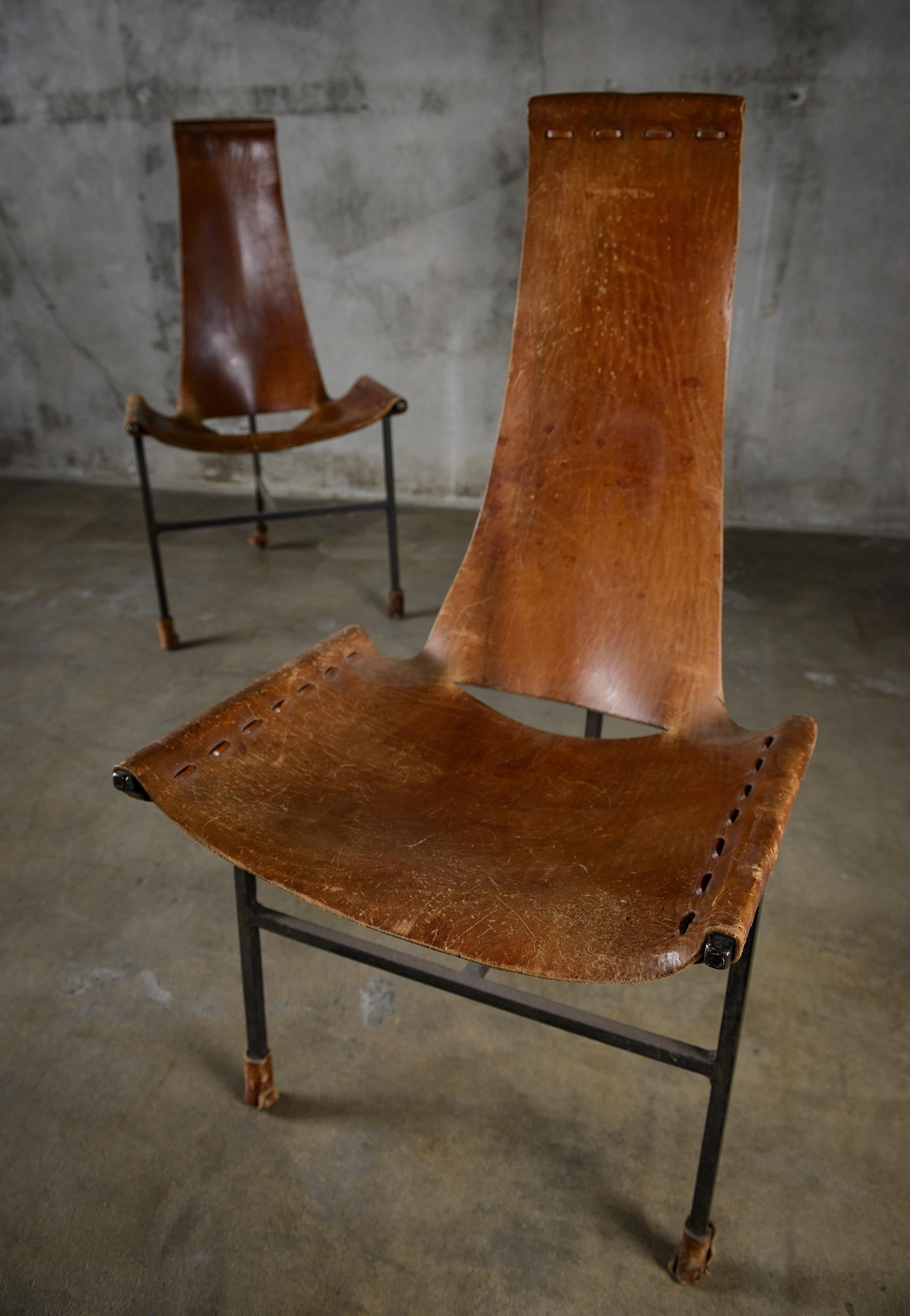 Pair of Leather and Iron Sling Chairs 2