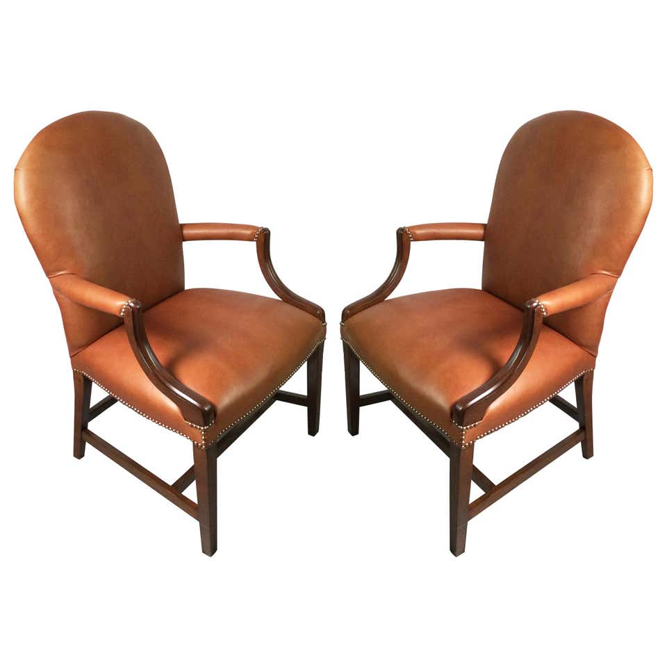 Pair of Mahogany and Leather Library Chairs For Sale at 1stDibs