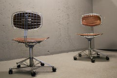 Pair of leather and metal Michel Cadestin chairs for Centre Pompidou Paris