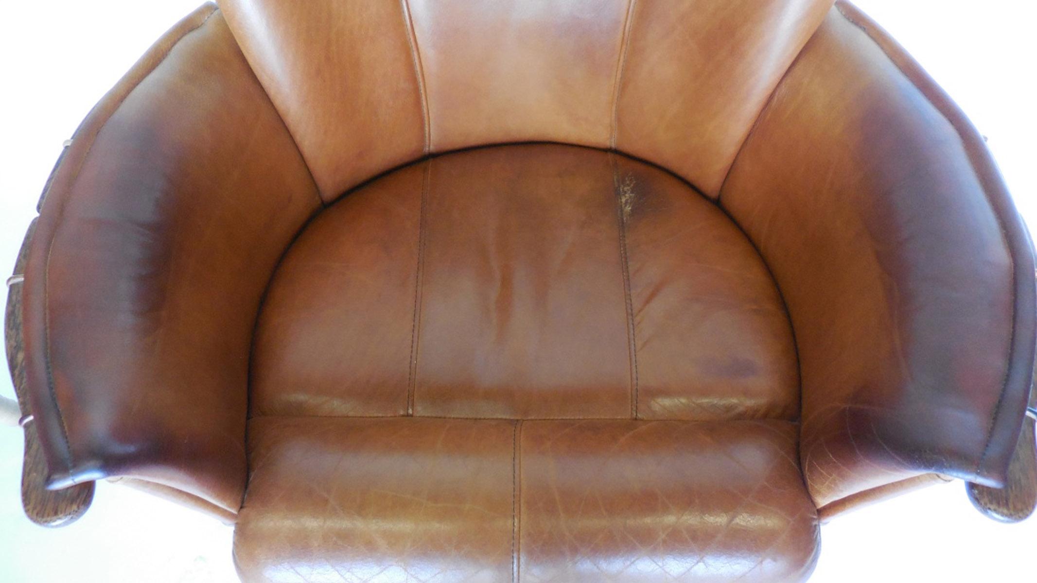 Australian Pair of Leather and Palm Wood Club Chairs