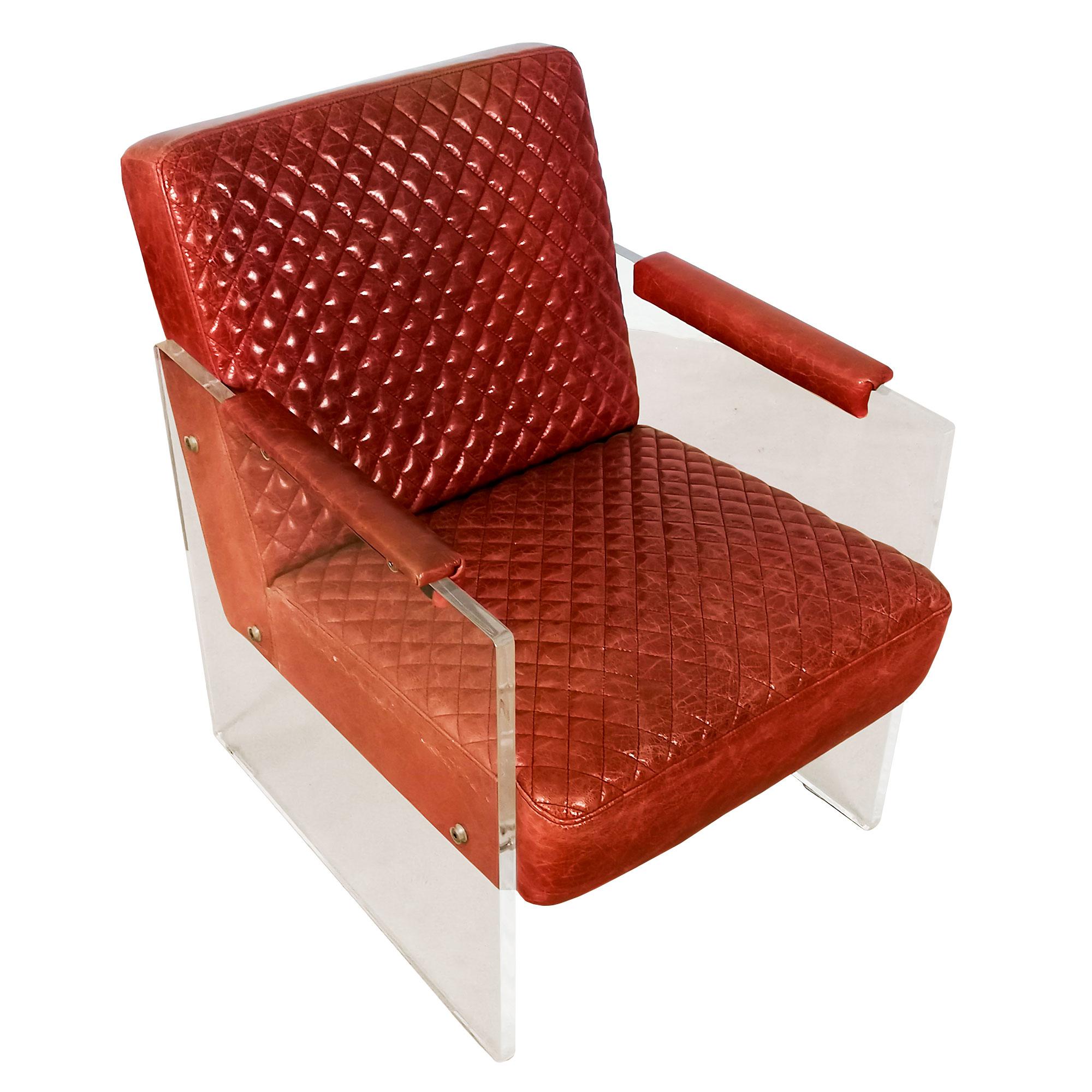 Pair of Modern Leather and Plexiglass Armchairs, France, 1980 1