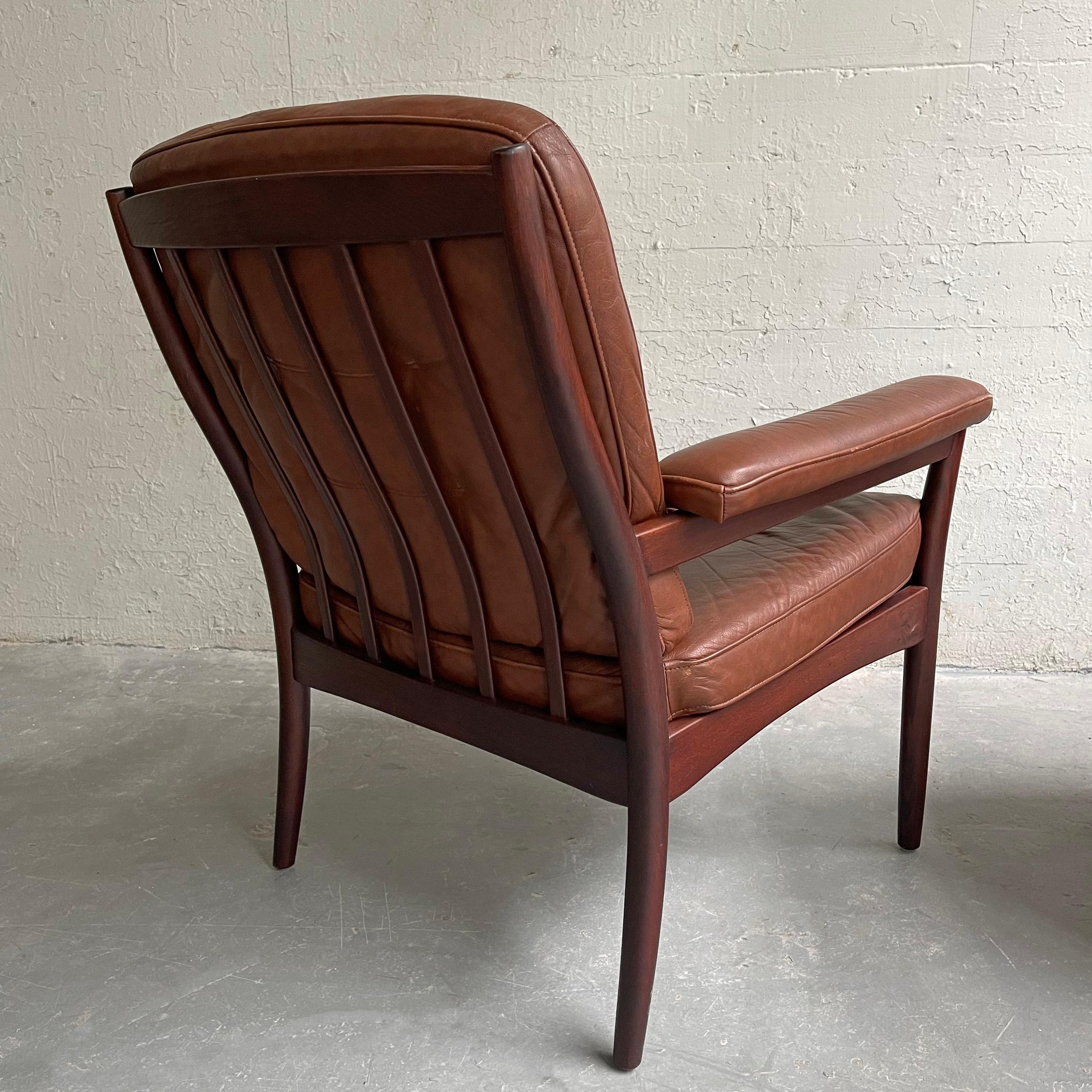 Pair of Leather and Rosewood Armchairs by Göte Möbel Sweden 4