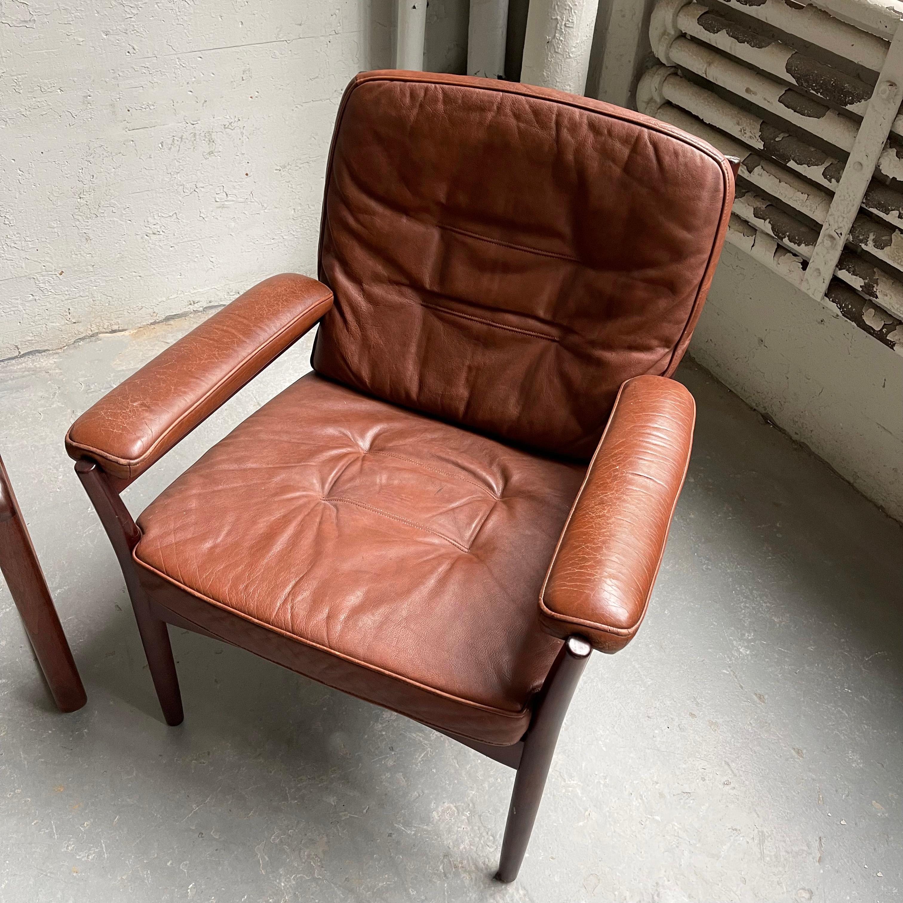 Pair of Leather and Rosewood Armchairs by Göte Möbel Sweden 5