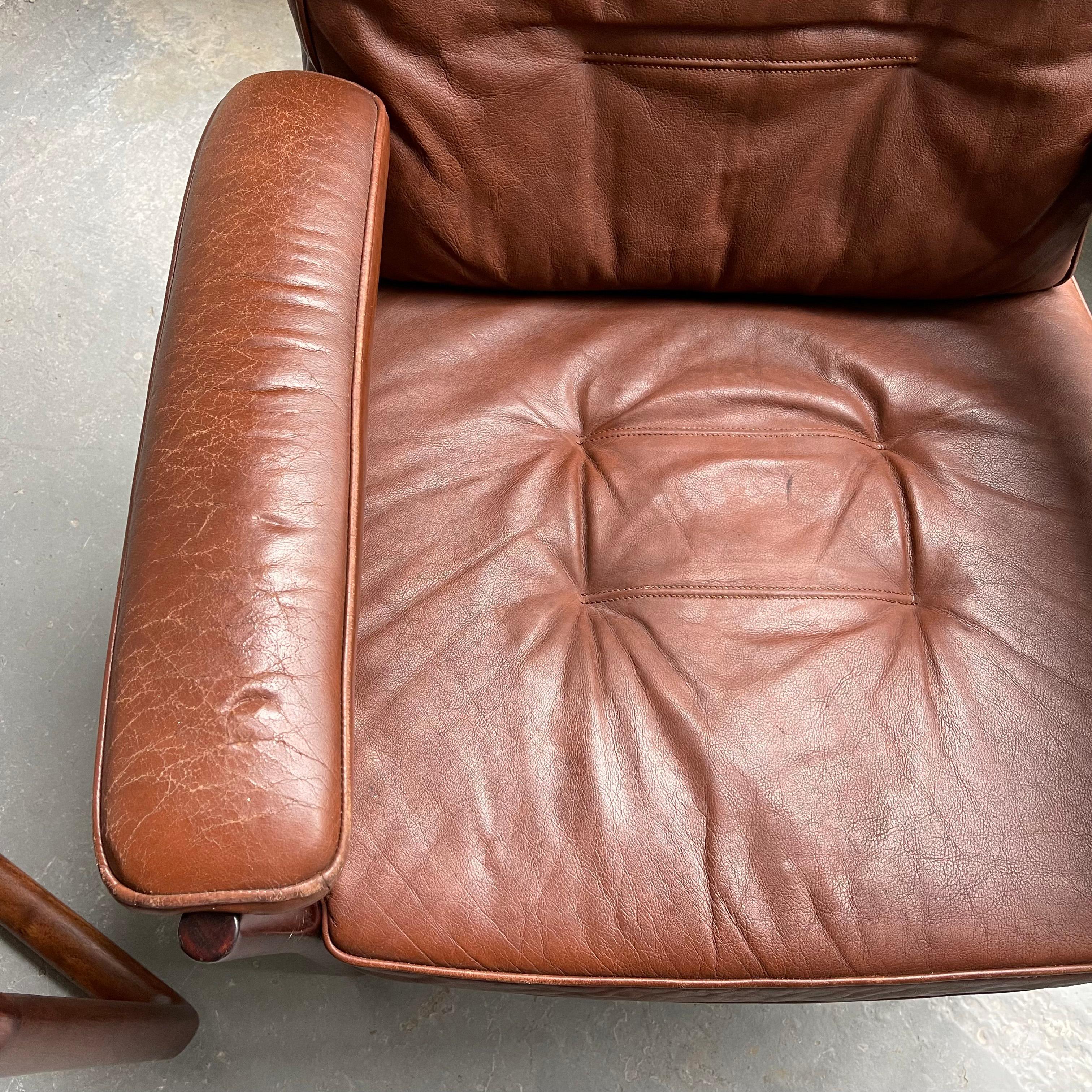 Pair of Leather and Rosewood Armchairs by Göte Möbel Sweden 7