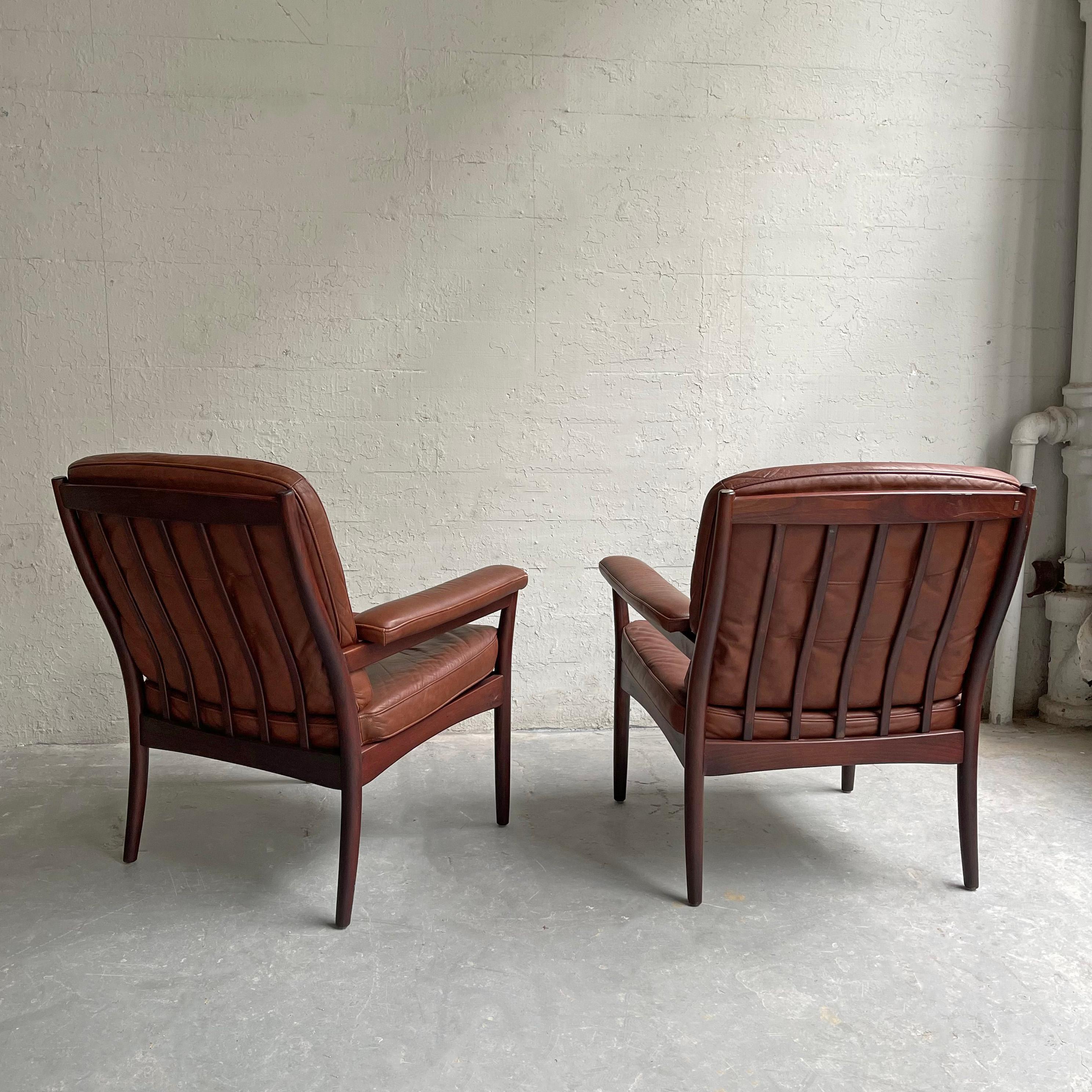 Pair of Leather and Rosewood Armchairs by Göte Möbel Sweden 3