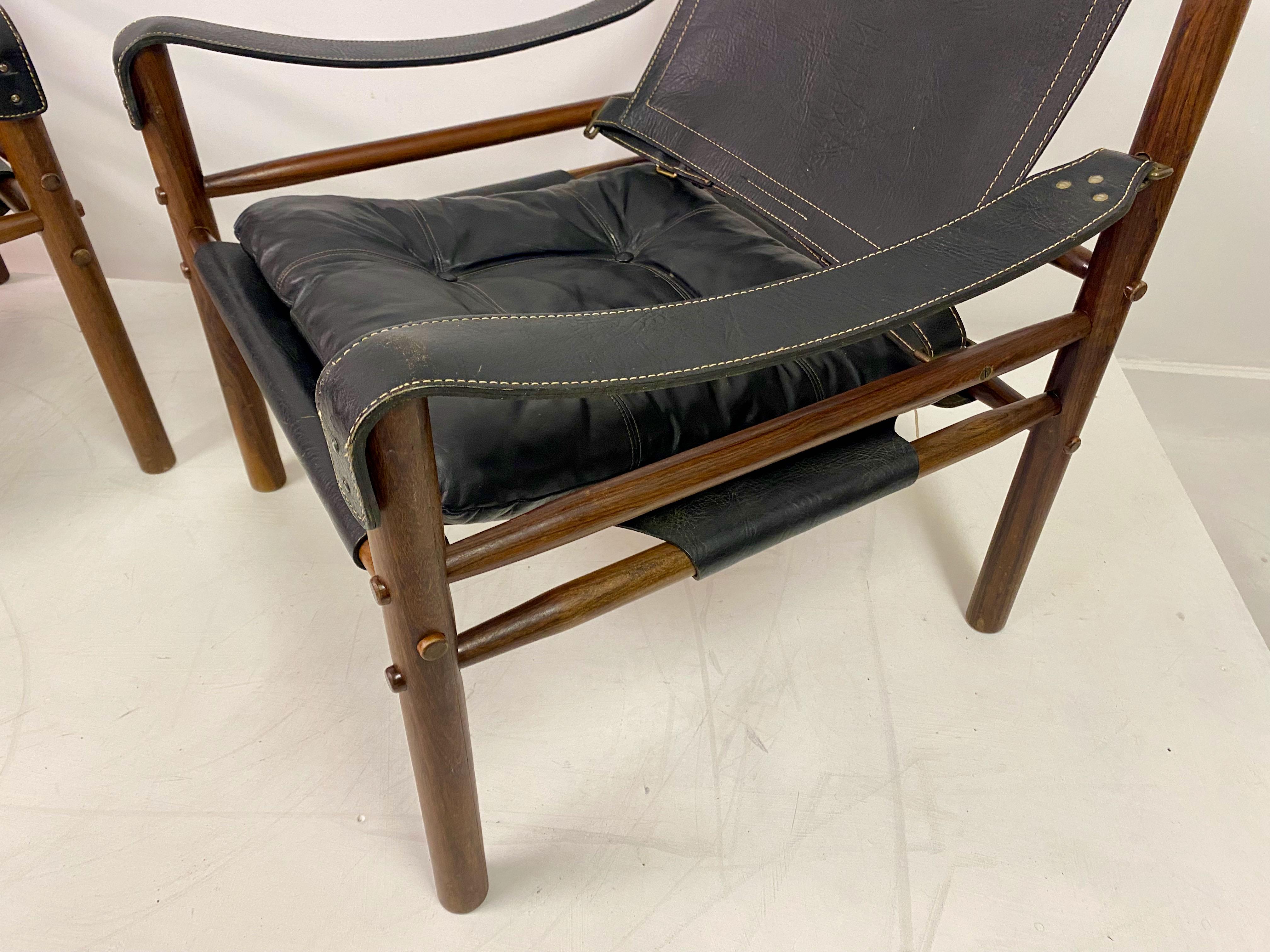 Danish Pair of Leather and Rosewood Sirocco Safari Chairs by Arne Norell