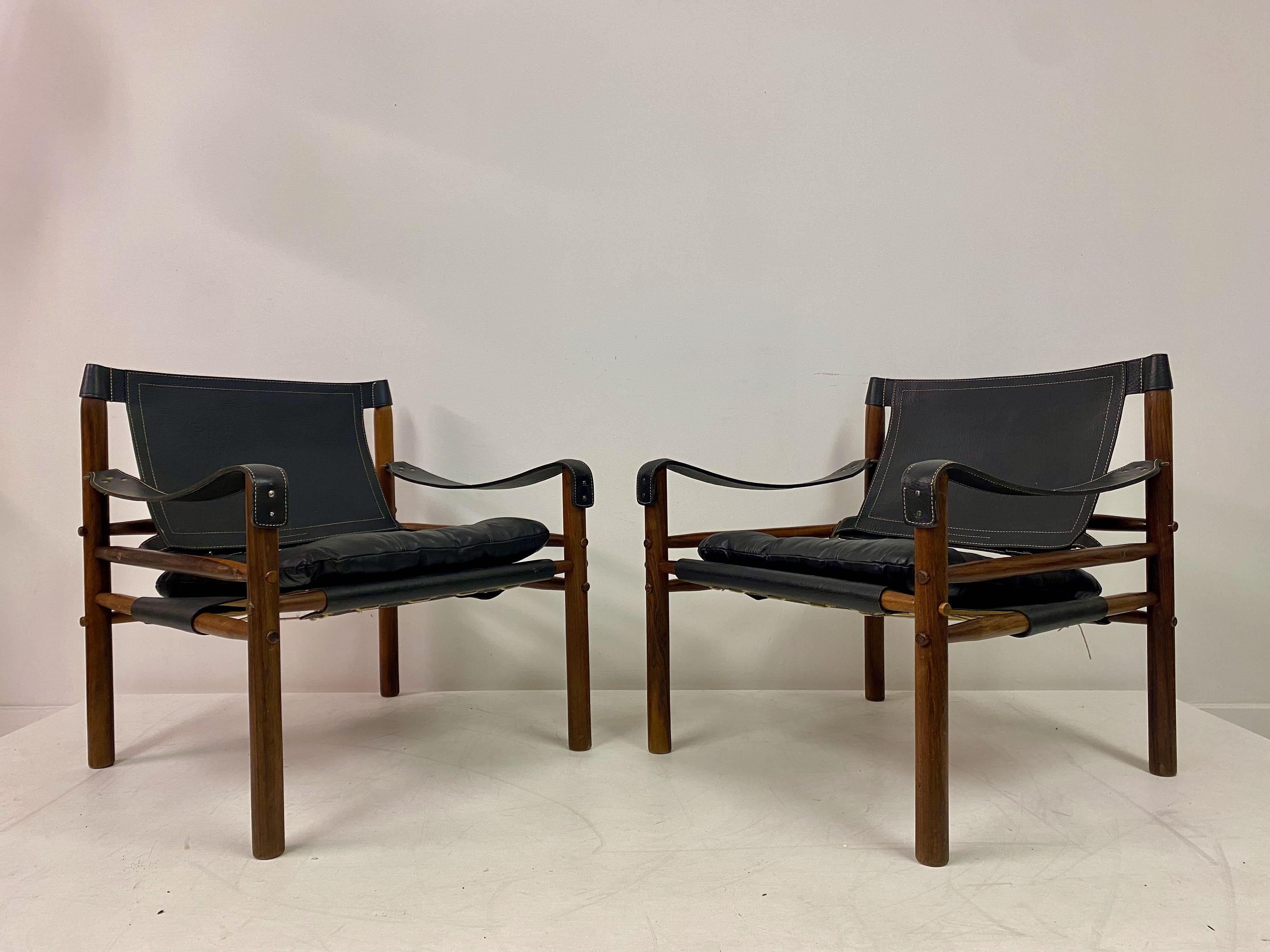 20th Century Pair of Leather and Rosewood Sirocco Safari Chairs by Arne Norell