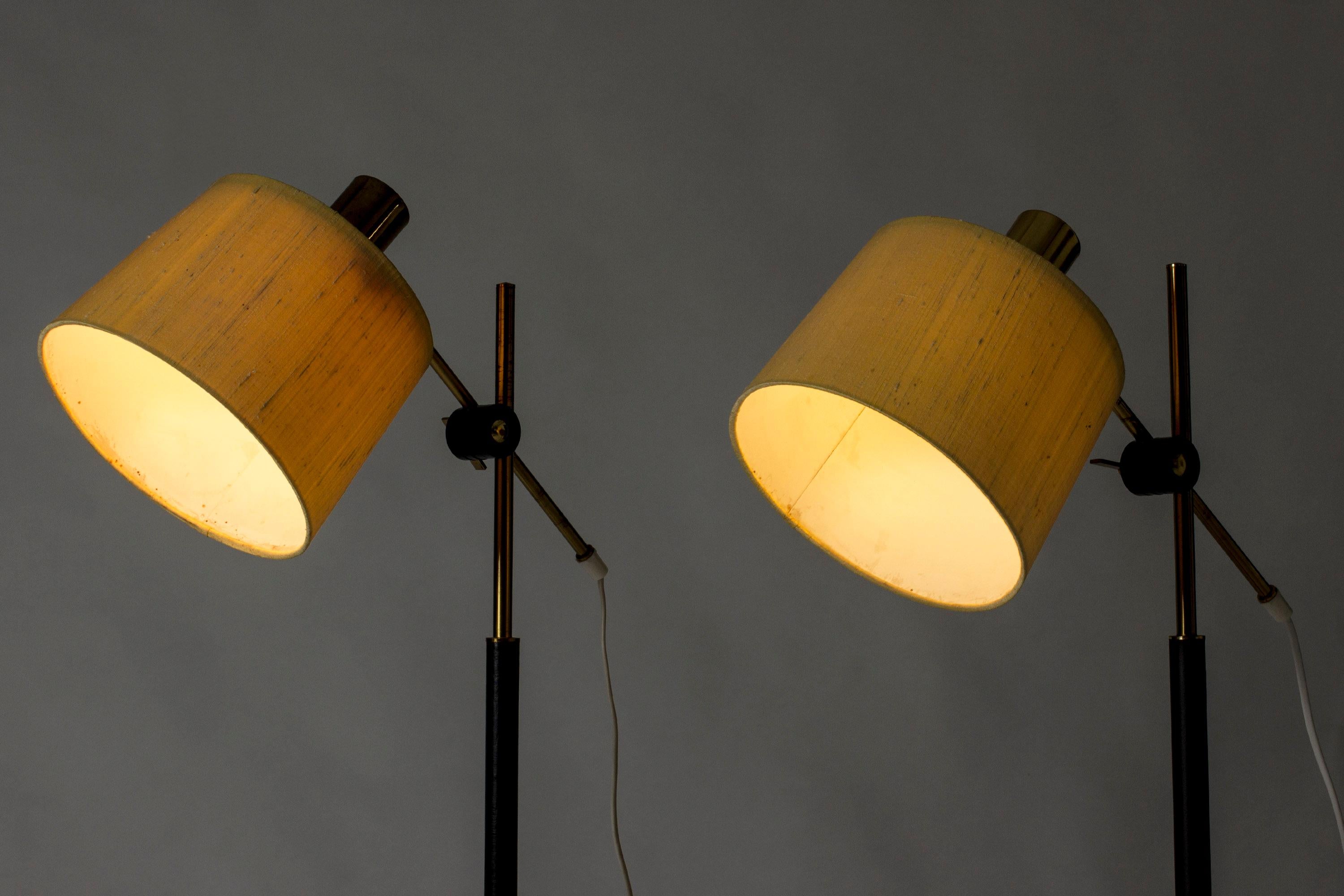 Pair of Leather and Silk Floor Lamps from Falkenbergs Belysning, Sweden, 1960s 4