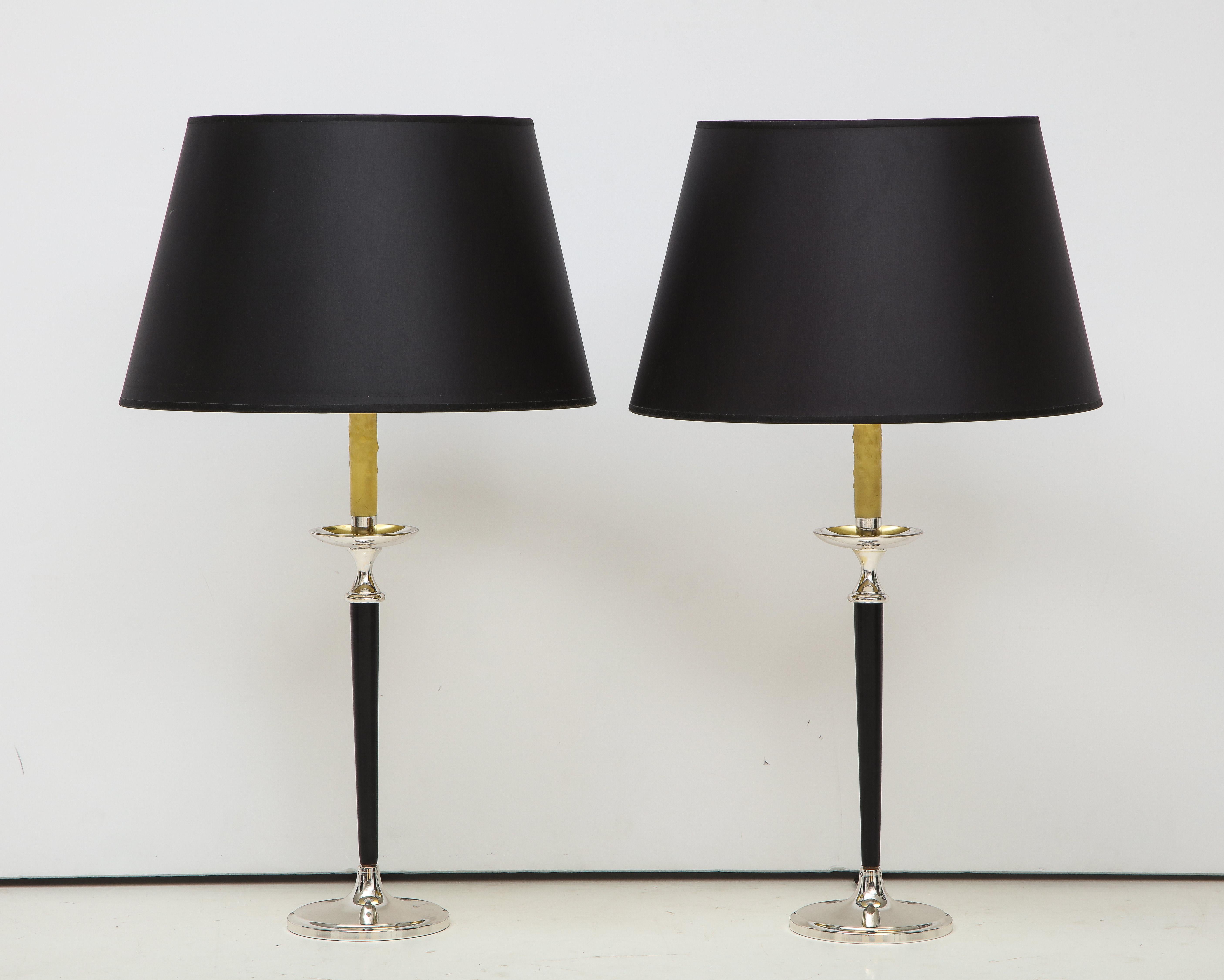 Pair of Leather and Silver Lamps in the style of Andre Arbus For Sale 8