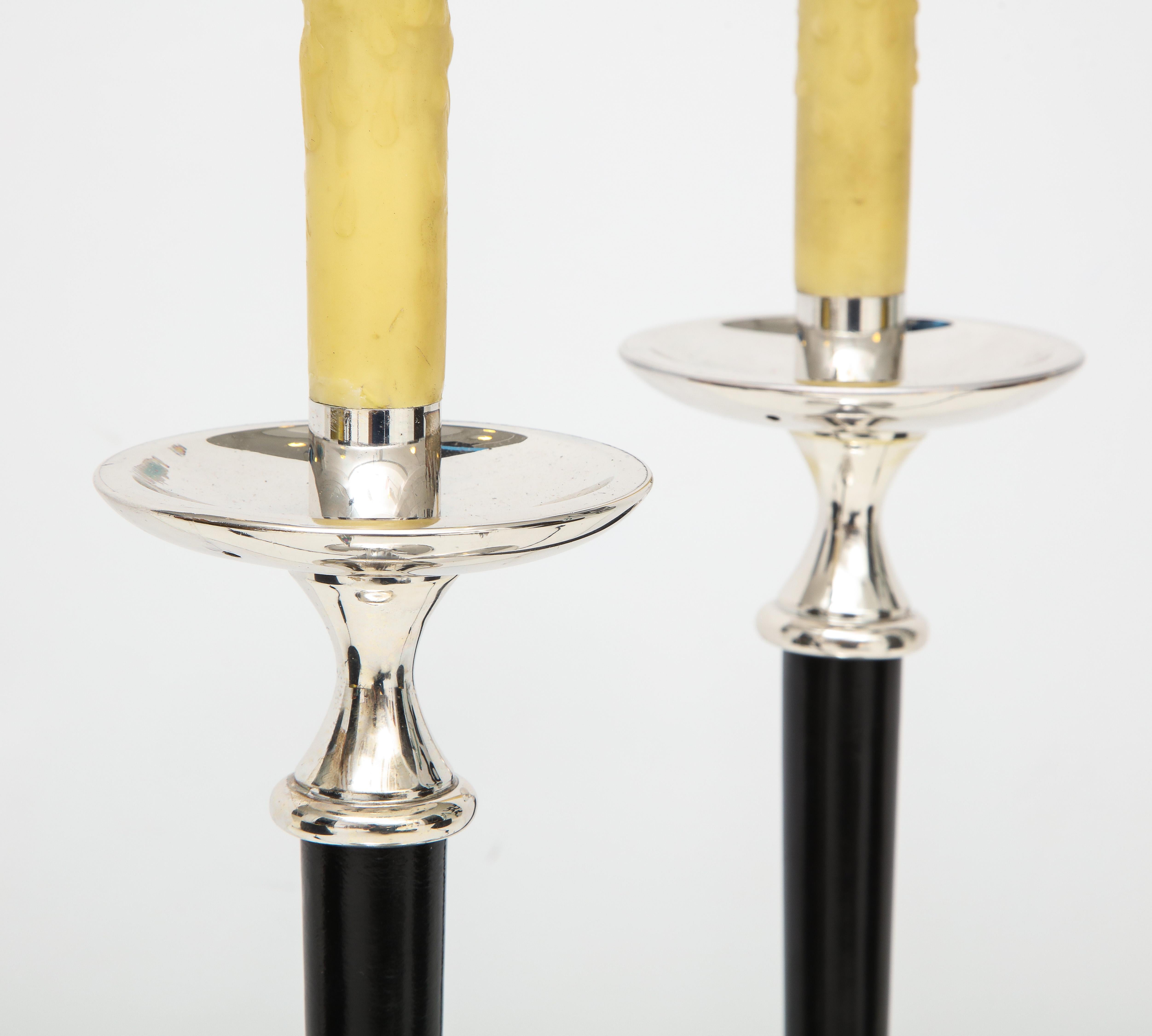 Pair of Leather and Silver Lamps in the style of Andre Arbus For Sale 9
