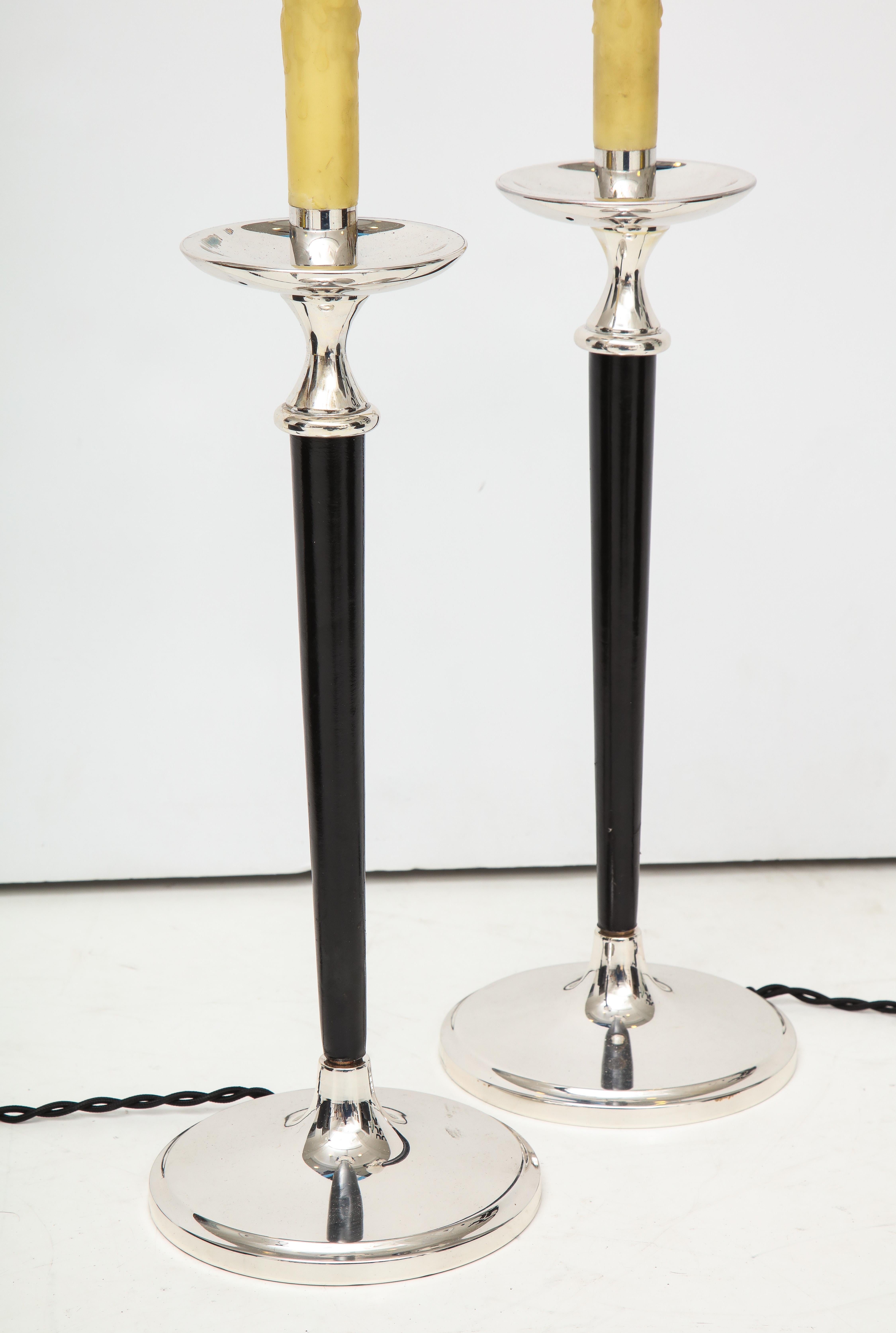 Pair of Leather and Silver Lamps in the style of Andre Arbus For Sale 10