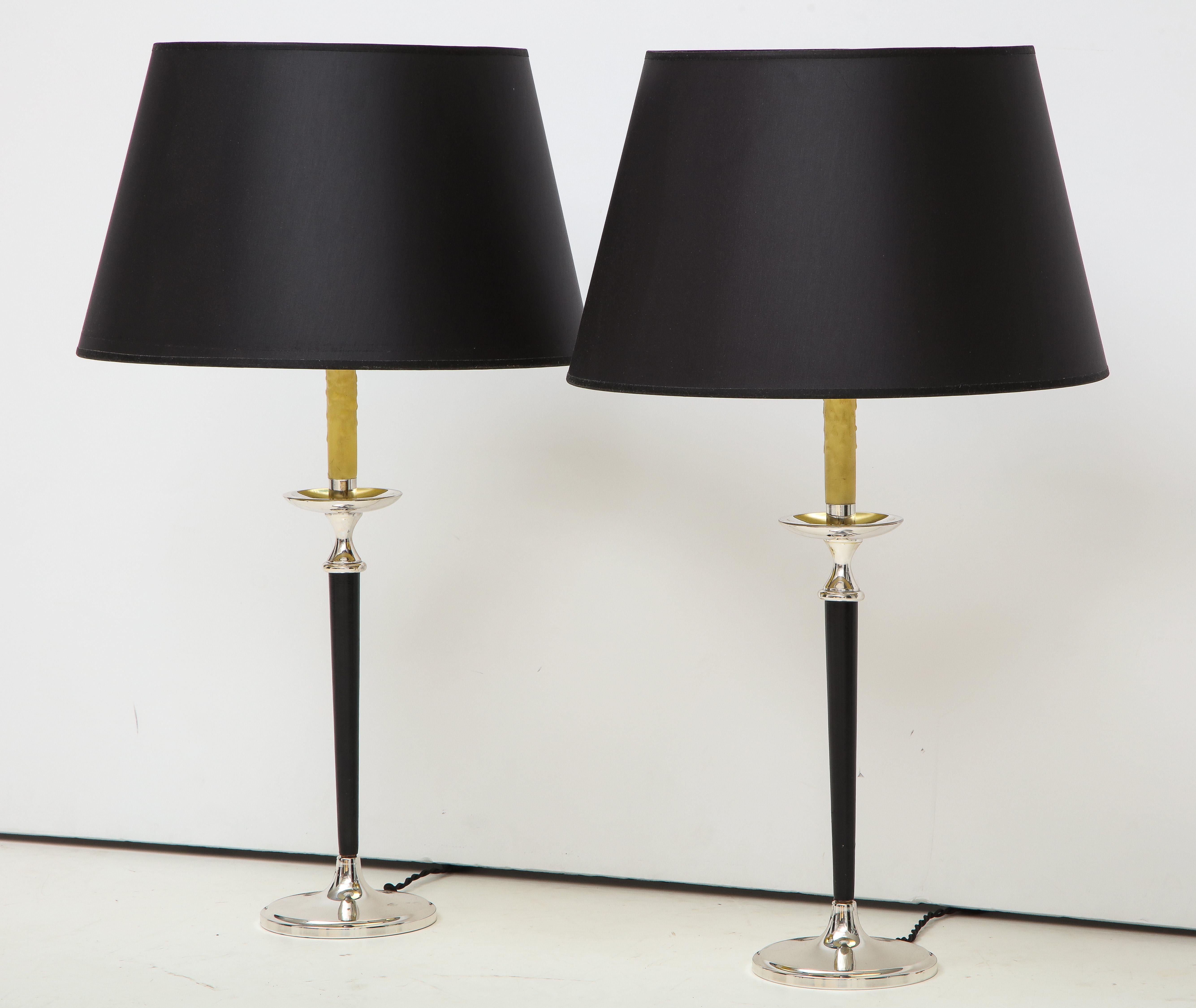Pair of Leather and Silver Lamps in the style of Andre Arbus In Good Condition For Sale In Mt. Kisco, NY