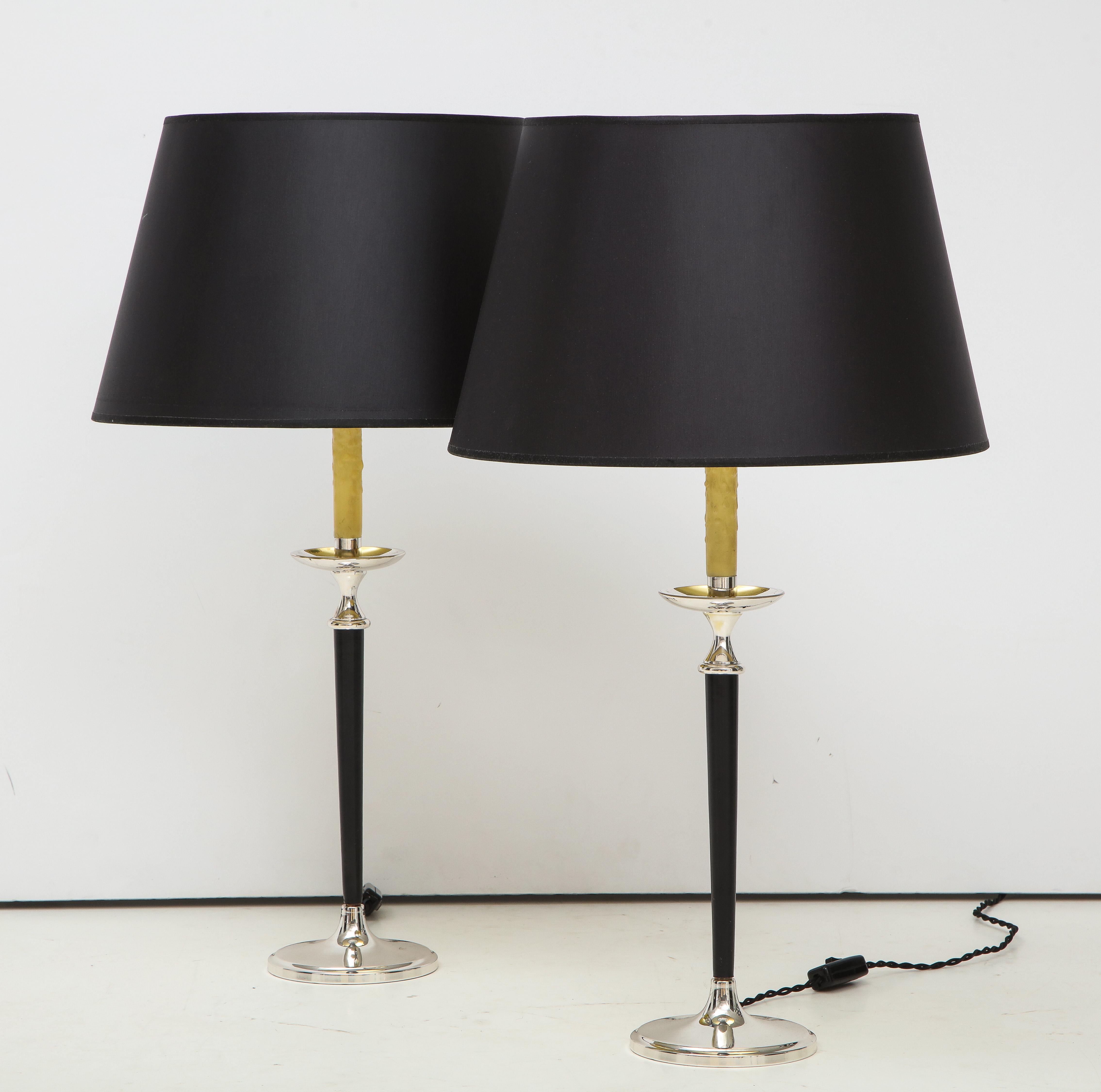 Pair of Leather and Silver Lamps in the style of Andre Arbus For Sale 3