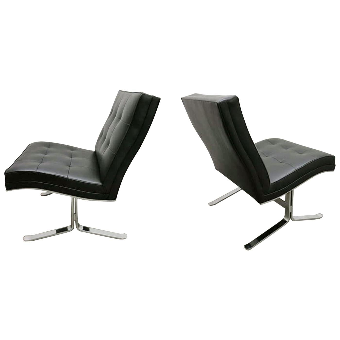 Paar Loungesessel aus Leder und Stahl von Mobilier International, Frankreich 1970er Jahre