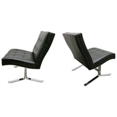 Paar Loungesessel aus Leder und Stahl von Mobilier International, Frankreich 1970er Jahre