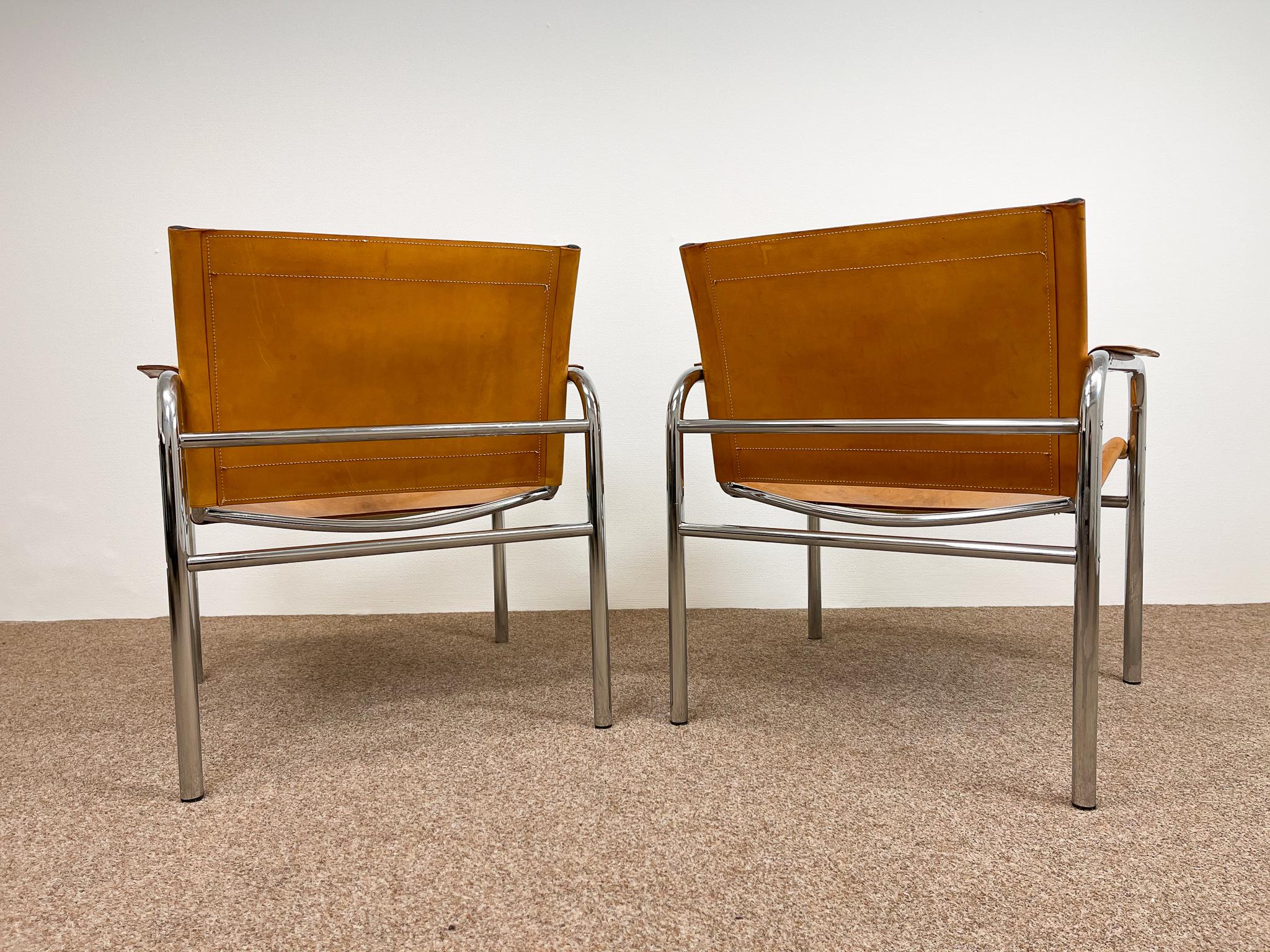 Pair of Leather and Tubular Steel Armchairs by Tord Bjorklund, Sweden, 1980s 4