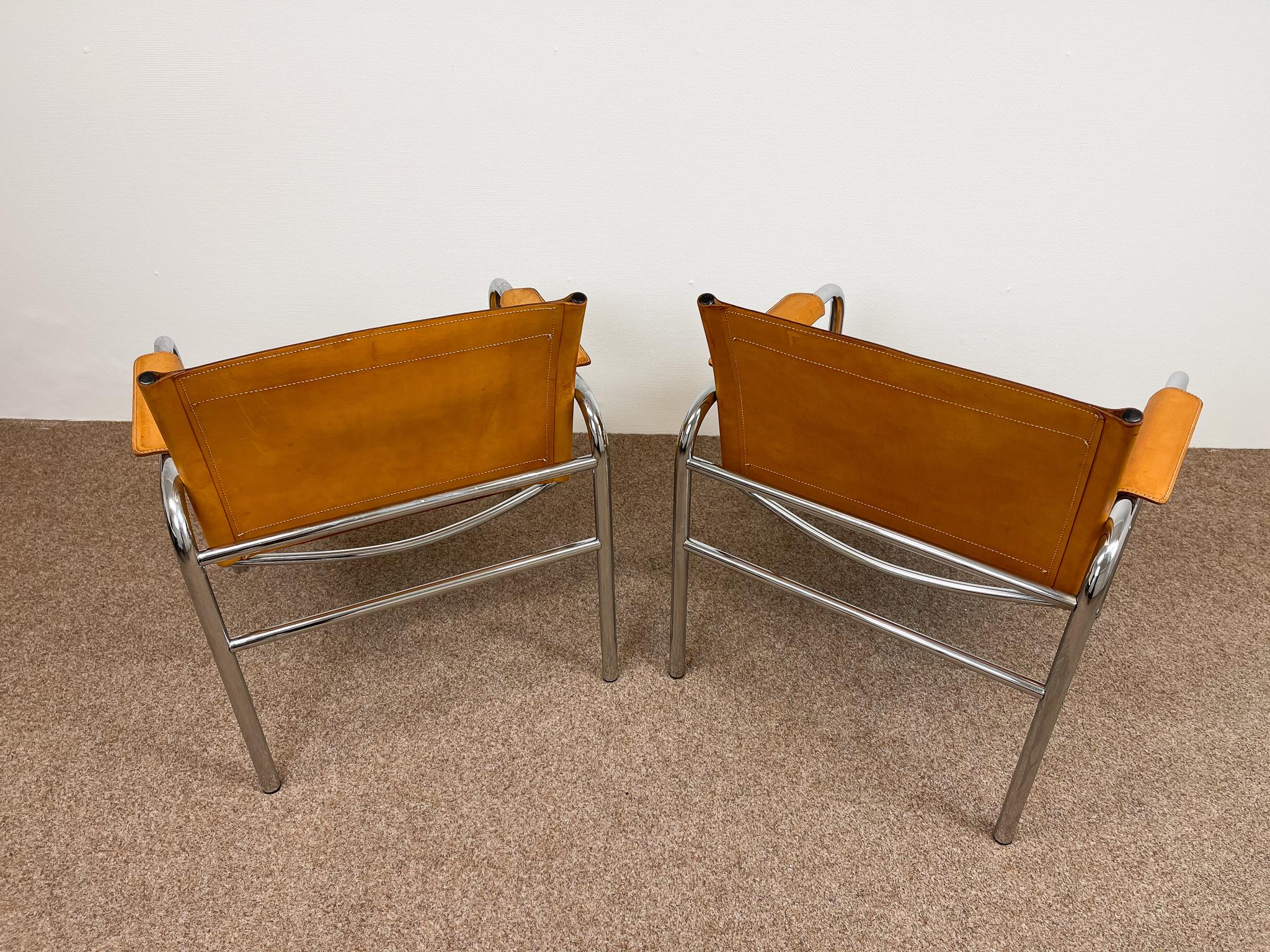 Pair of Leather and Tubular Steel Armchairs by Tord Bjorklund, Sweden, 1980s 5