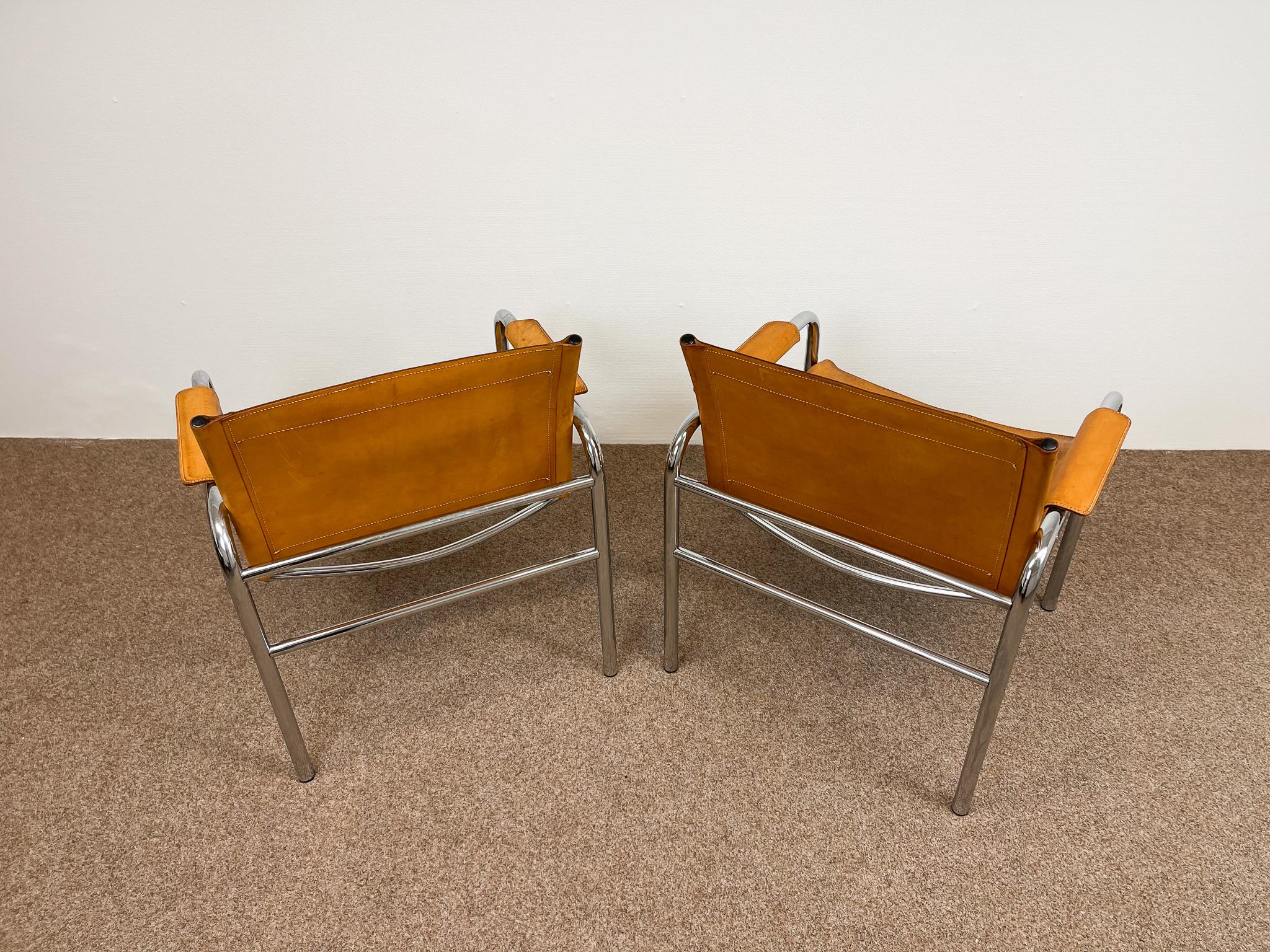 Pair of Leather and Tubular Steel Armchairs by Tord Bjorklund, Sweden, 1980s 6