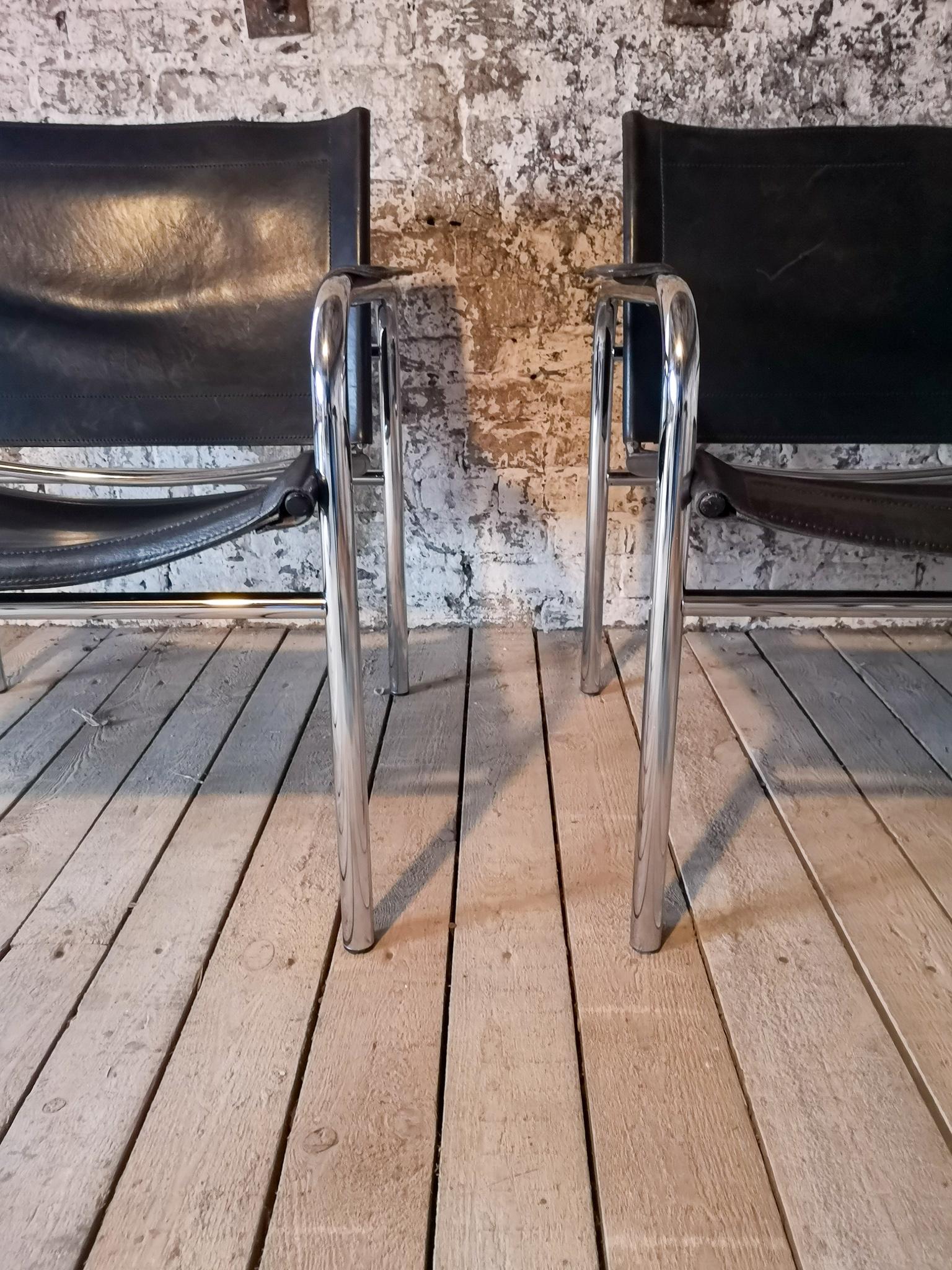 Pair of Leather and Tubular Steel Armchairs by Tord Bjorklund, Sweden, 1980s 2