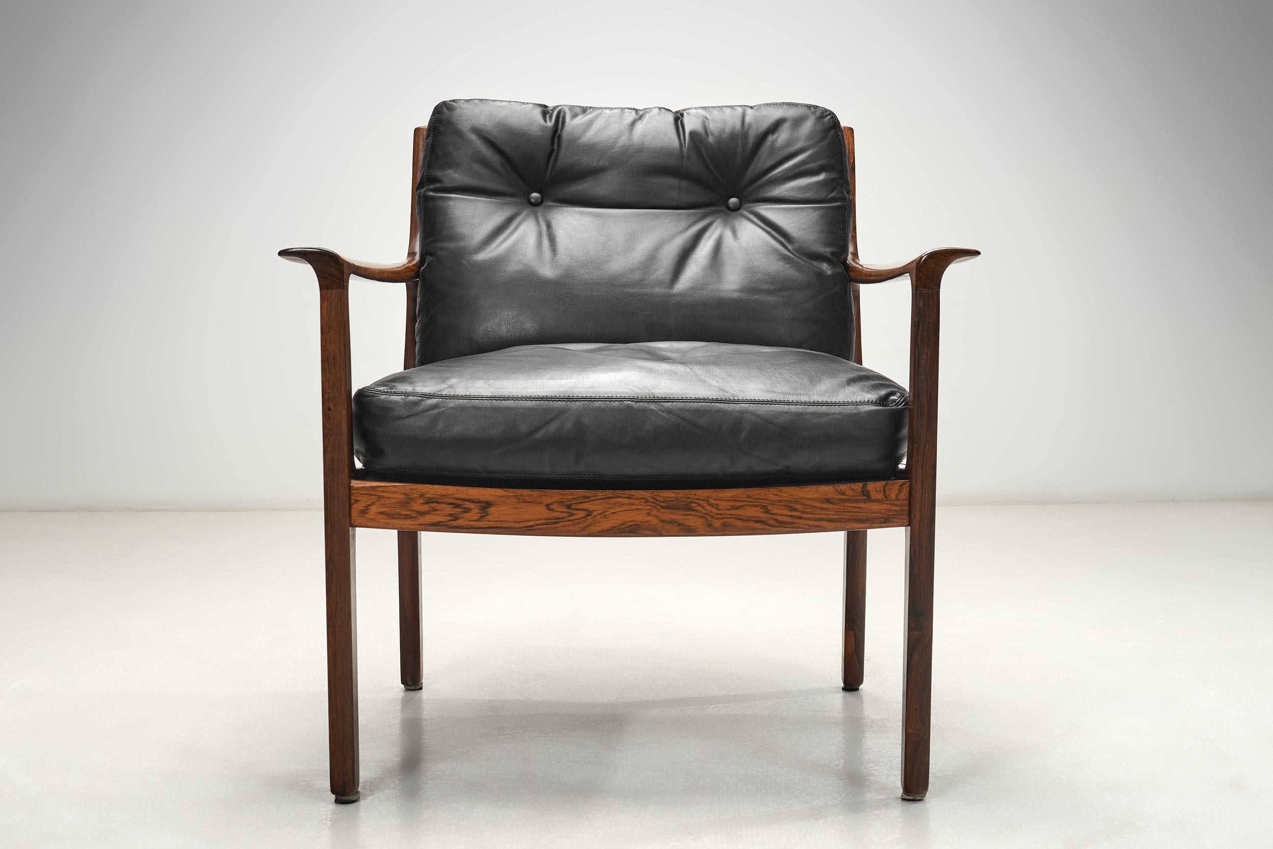 Paar Sessel aus Leder und Holz von Fredrik Kayser (Attr.), Norwegen ca. 1960er Jahre im Angebot 4