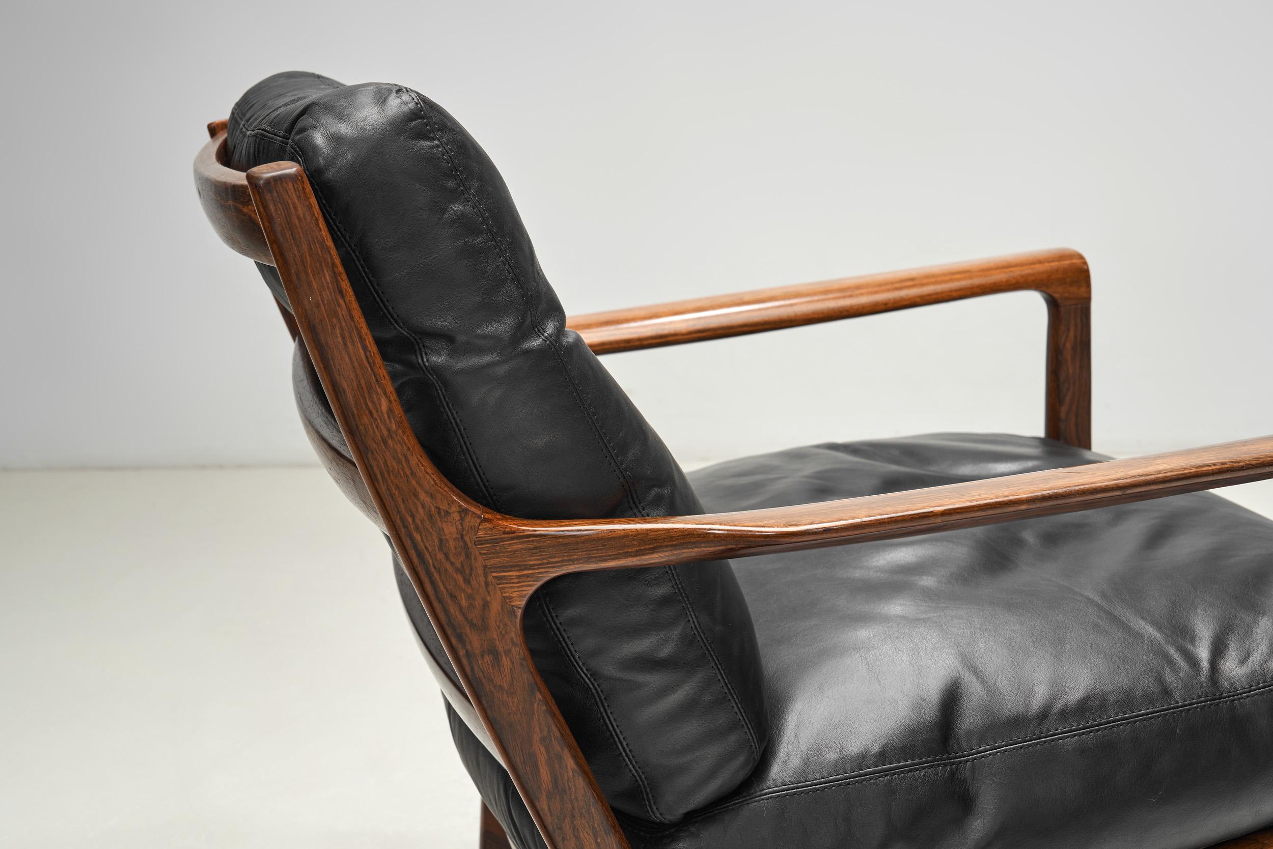 Paar Sessel aus Leder und Holz von Fredrik Kayser (Attr.), Norwegen ca. 1960er Jahre im Angebot 5