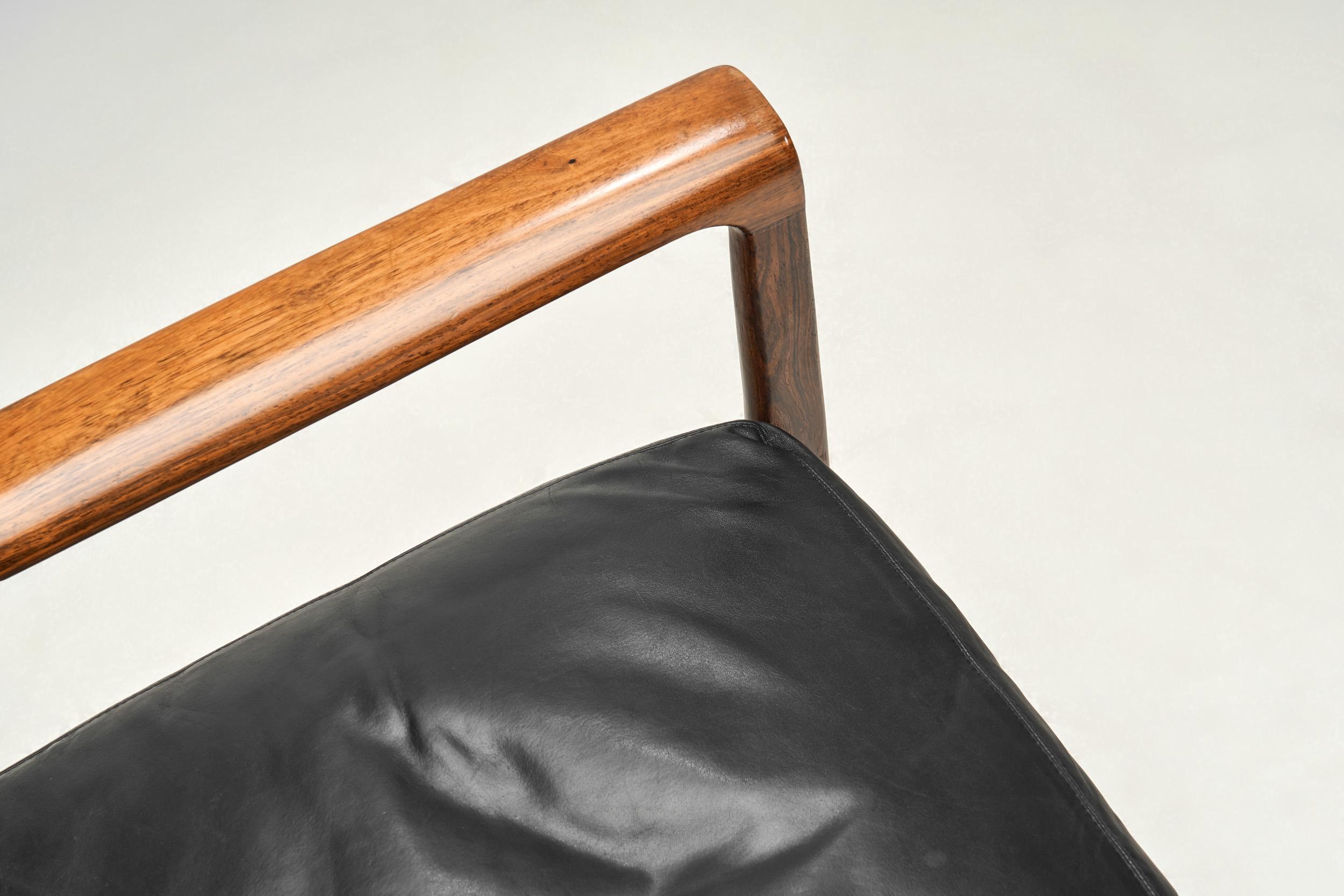 Paar Sessel aus Leder und Holz von Fredrik Kayser (Attr.), Norwegen ca. 1960er Jahre im Angebot 6