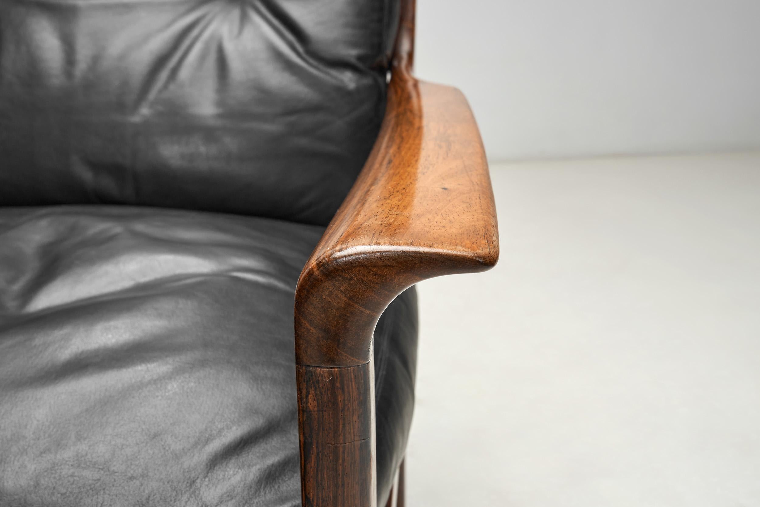 Paar Sessel aus Leder und Holz von Fredrik Kayser (Attr.), Norwegen ca. 1960er Jahre im Angebot 9