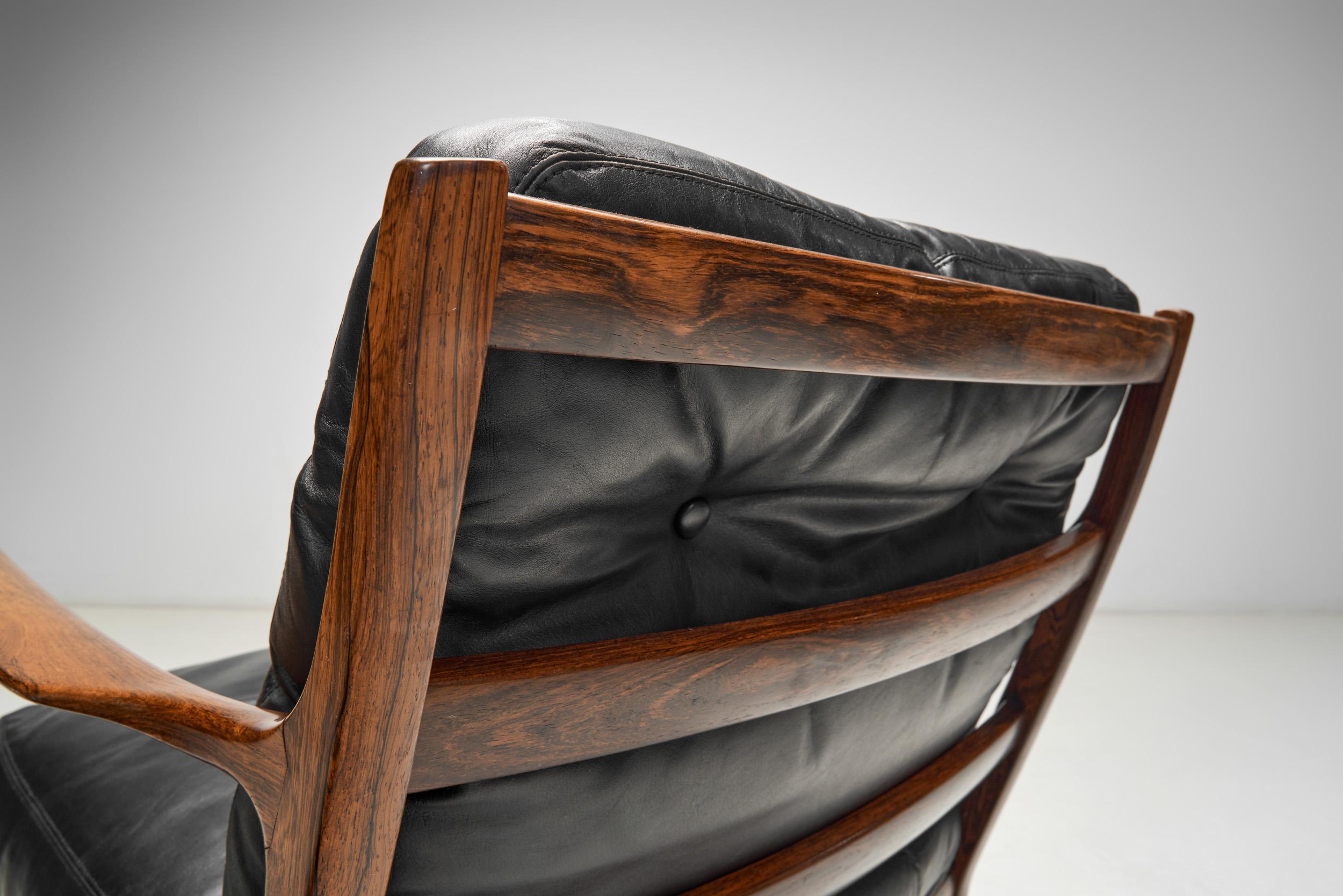 Paar Sessel aus Leder und Holz von Fredrik Kayser (Attr.), Norwegen ca. 1960er Jahre im Angebot 1