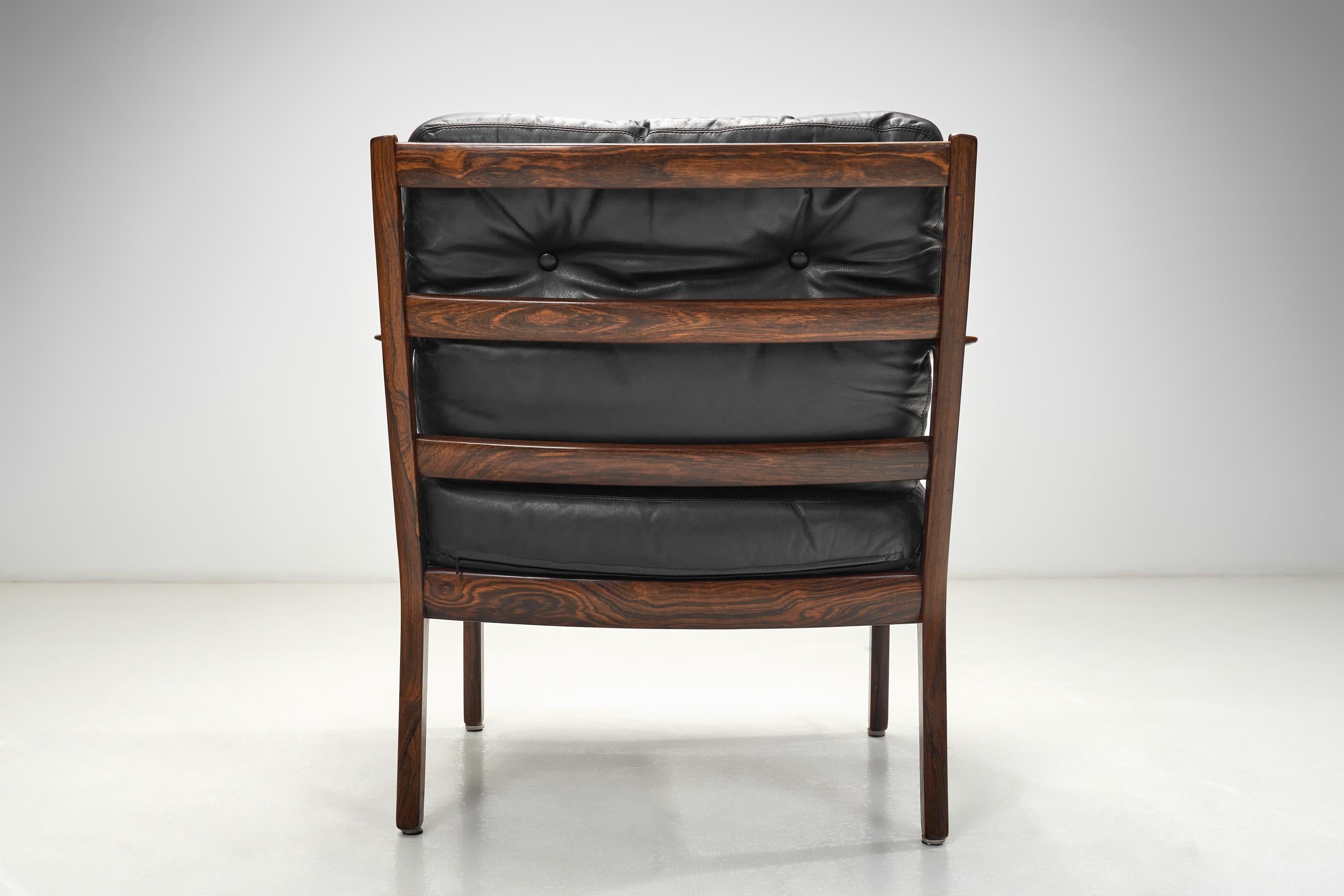 Paar Sessel aus Leder und Holz von Fredrik Kayser (Attr.), Norwegen ca. 1960er Jahre im Angebot 2