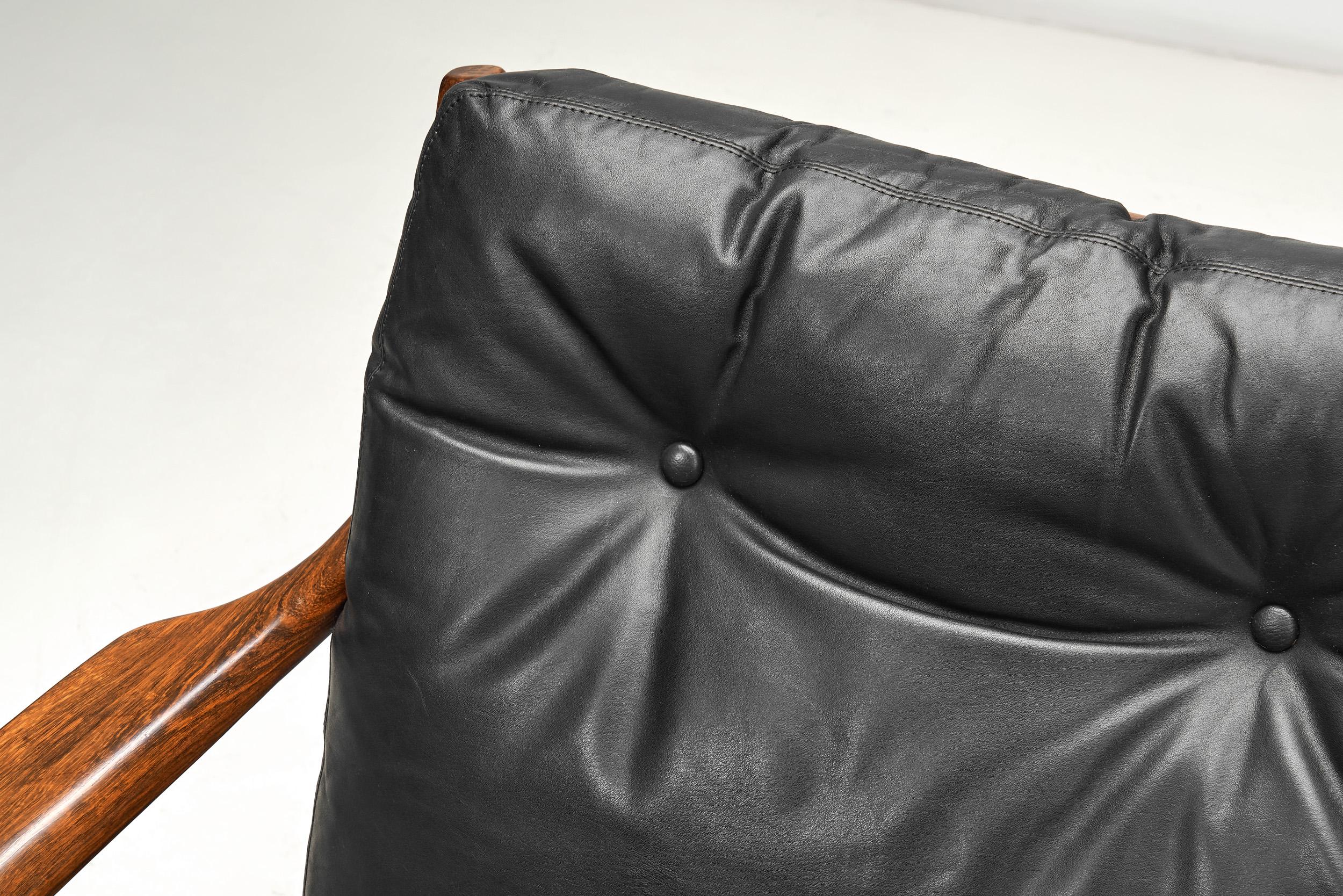 Paar Sessel aus Leder und Holz von Fredrik Kayser (Attr.), Norwegen ca. 1960er Jahre im Angebot 3
