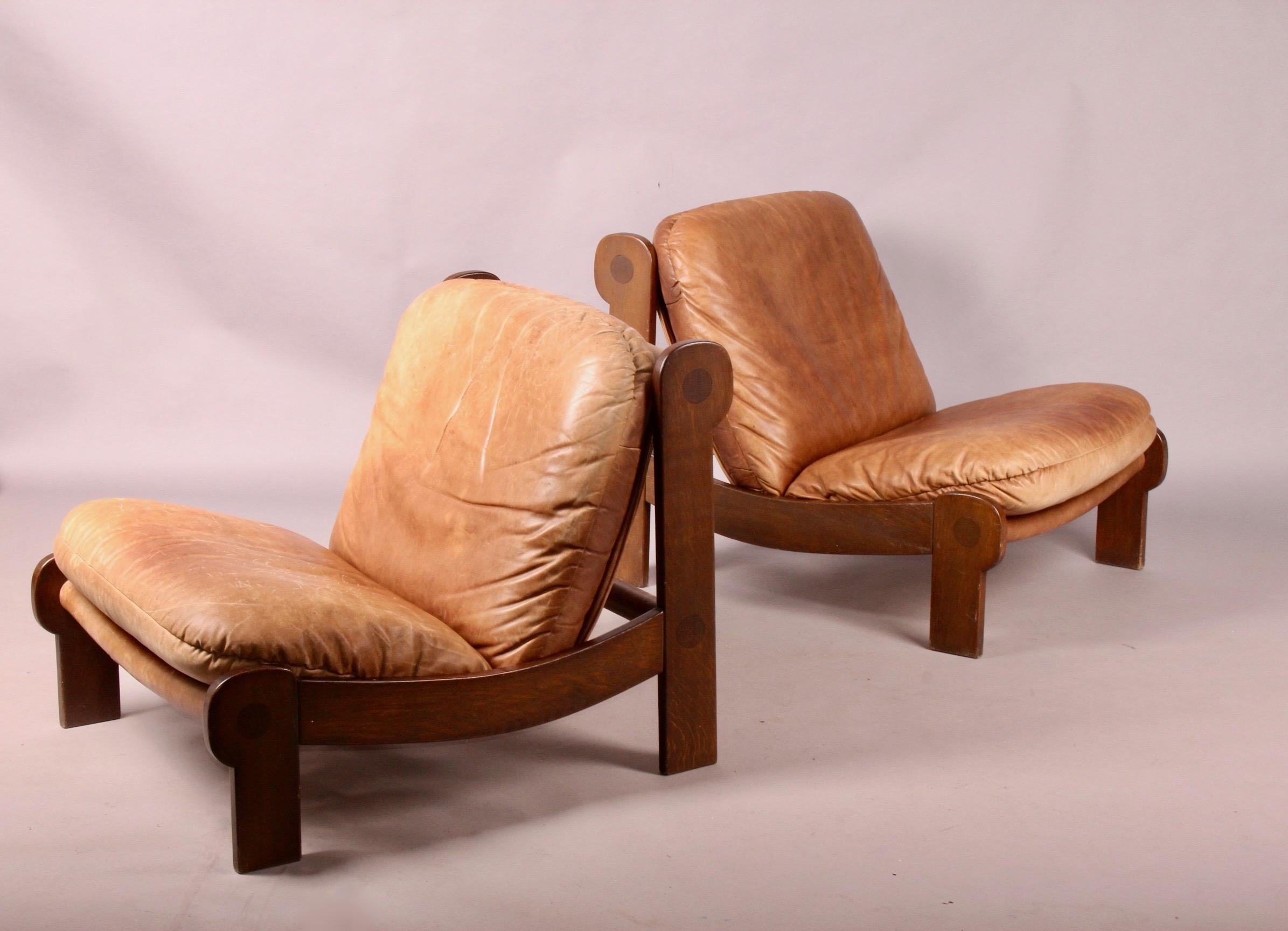 Pair of Leather and Wood Armchairs 2