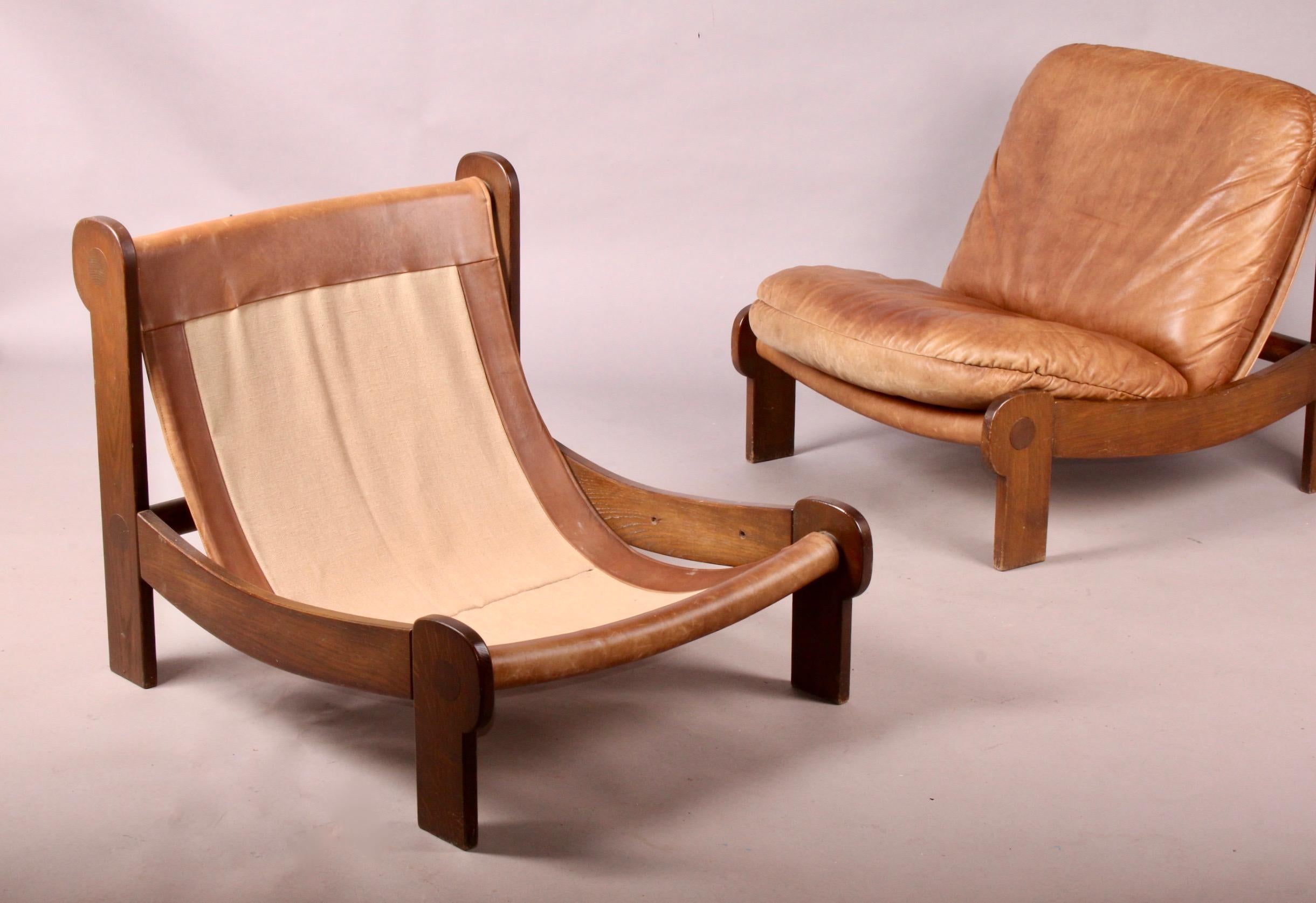 Pair of Leather and Wood Armchairs 4