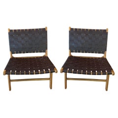 Pair of Leather and Wood Chairs Designed by Olivier De Schrijver