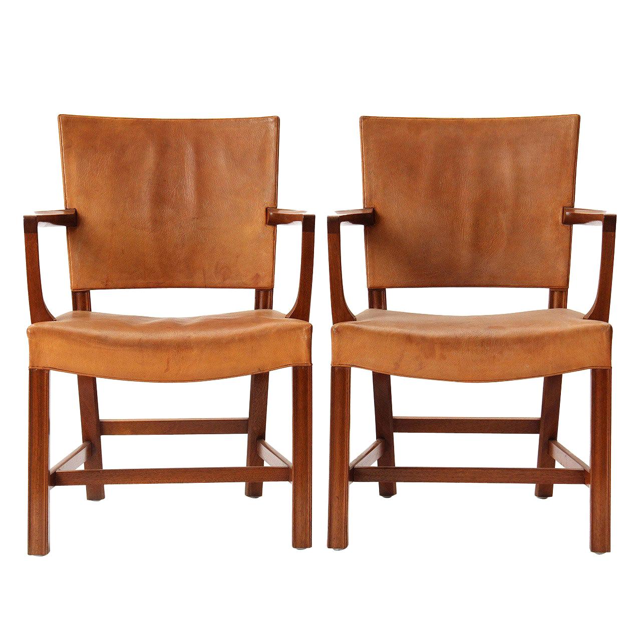 Pair of Leather Armchairs by Kaare Klint for Rud Rasmussen For Sale