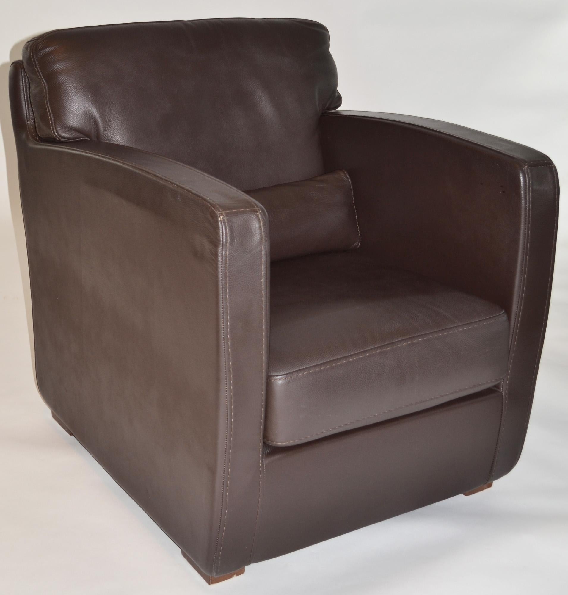 Modern Pair of Leather Arm or Club Chairs by Roche Bobois