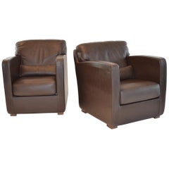 Pair of Leather Arm or Club Chairs by Roche Bobois