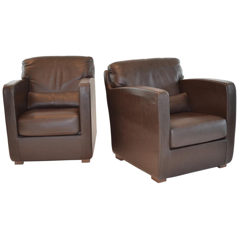 Pair of Leather Arm or Club Chairs by Roche Bobois at 1stDibs