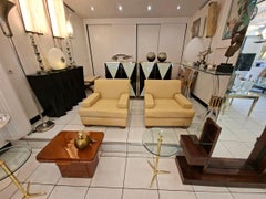 Pair of leather armchairs after Jean Michel frank, circa 1935